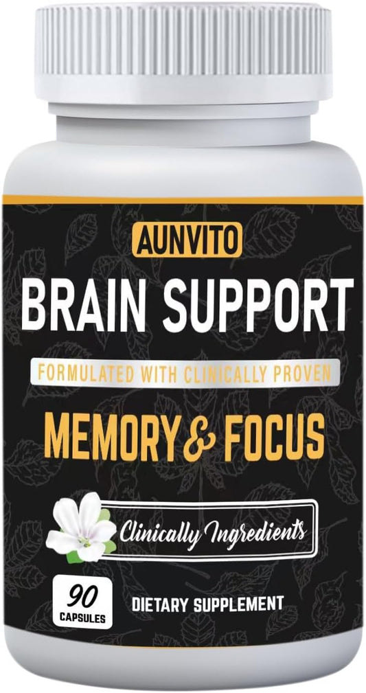 90 Count AUNVITO ONN-IT Al-pha Brain Support Capsules with L-Theanine, Vitamin B6 & Phosphatidylserine for Memory, Clarity & Focus - Cognitive Enhancement Nootropic Supplement
