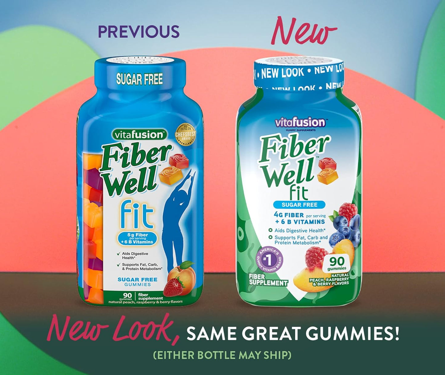90 Count Vitafusion Fiber Well Fit Gummies Supplement with Packaging Variation & 120 Count Extra Strength Strawberry Flavored Vitamin D3 Gummy for Bone and Immune Support