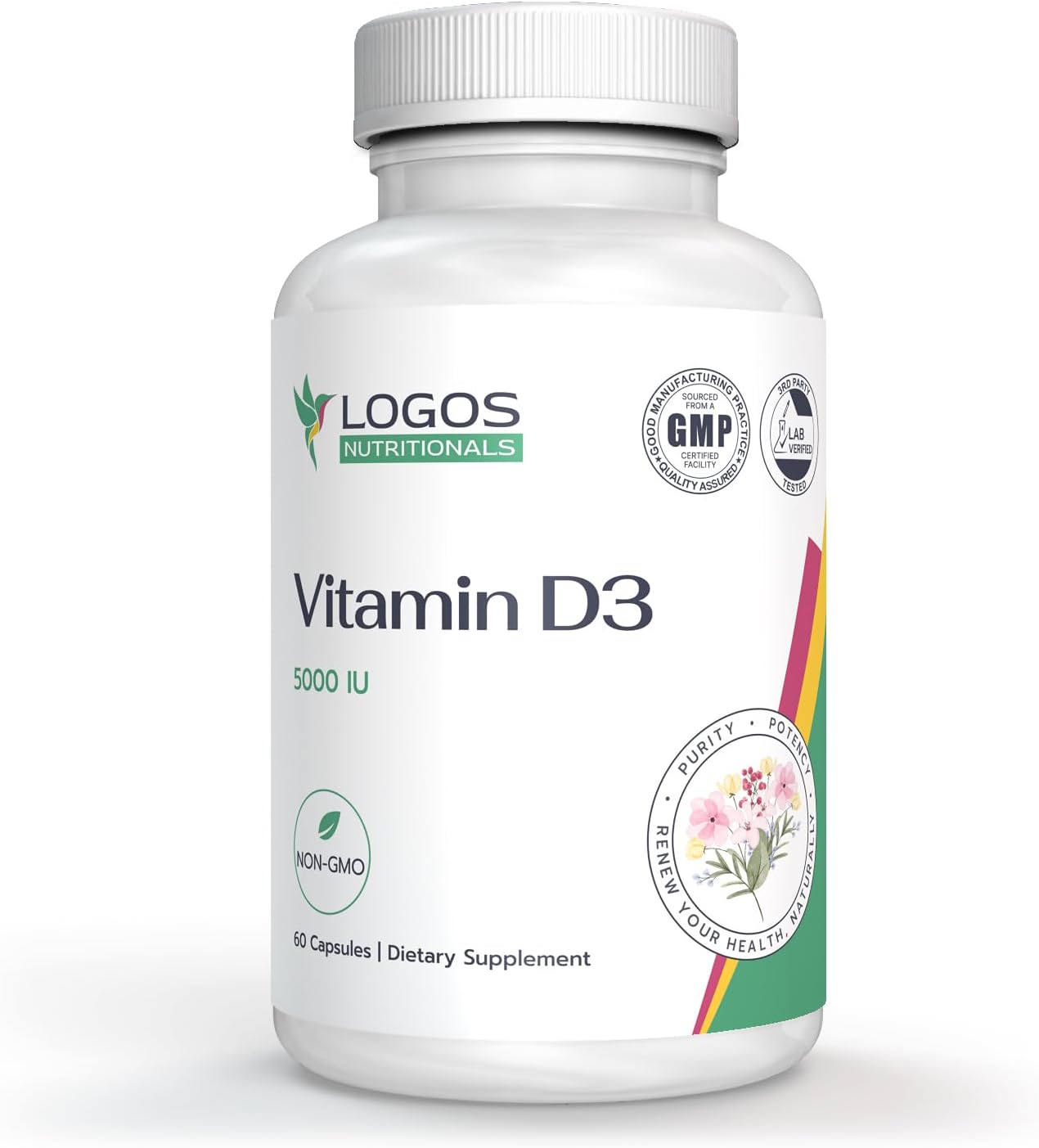 90 Count Vitamin D3 Supplements - Boost Immunity, Enhance Sleep, Strengthen Bones with 5000 IU's of The Sunshine Vitamin by logos nutritionals