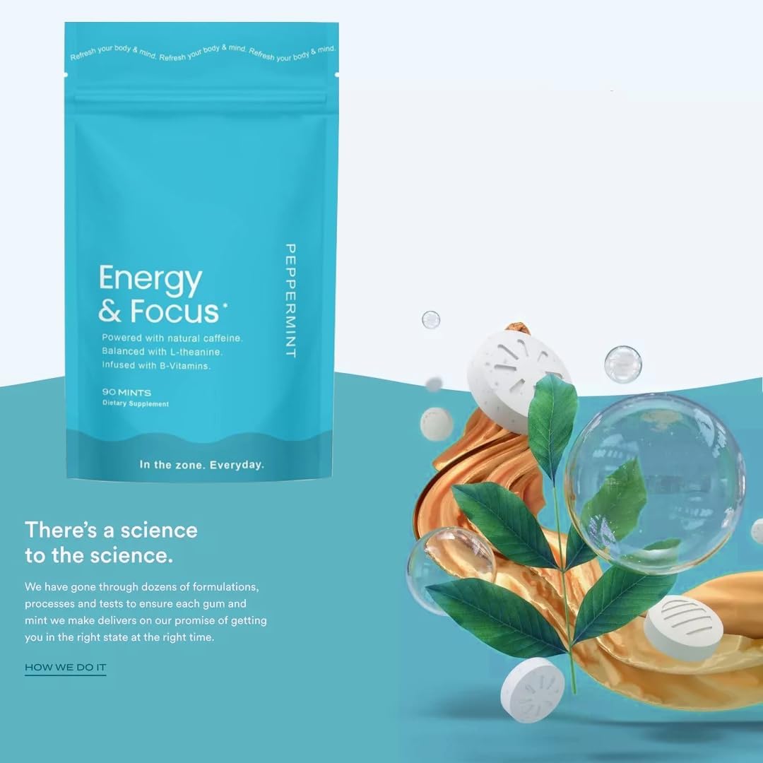 90 DouBX Hom Energy Caffeine Mints - Sugar-Free, Vegan, Gluten-Free Peppermint - Boost Focus and Endurance with L-Theanine, Caffeine, B12 & B6 - Fast-Acting Pocket-Sized Energy