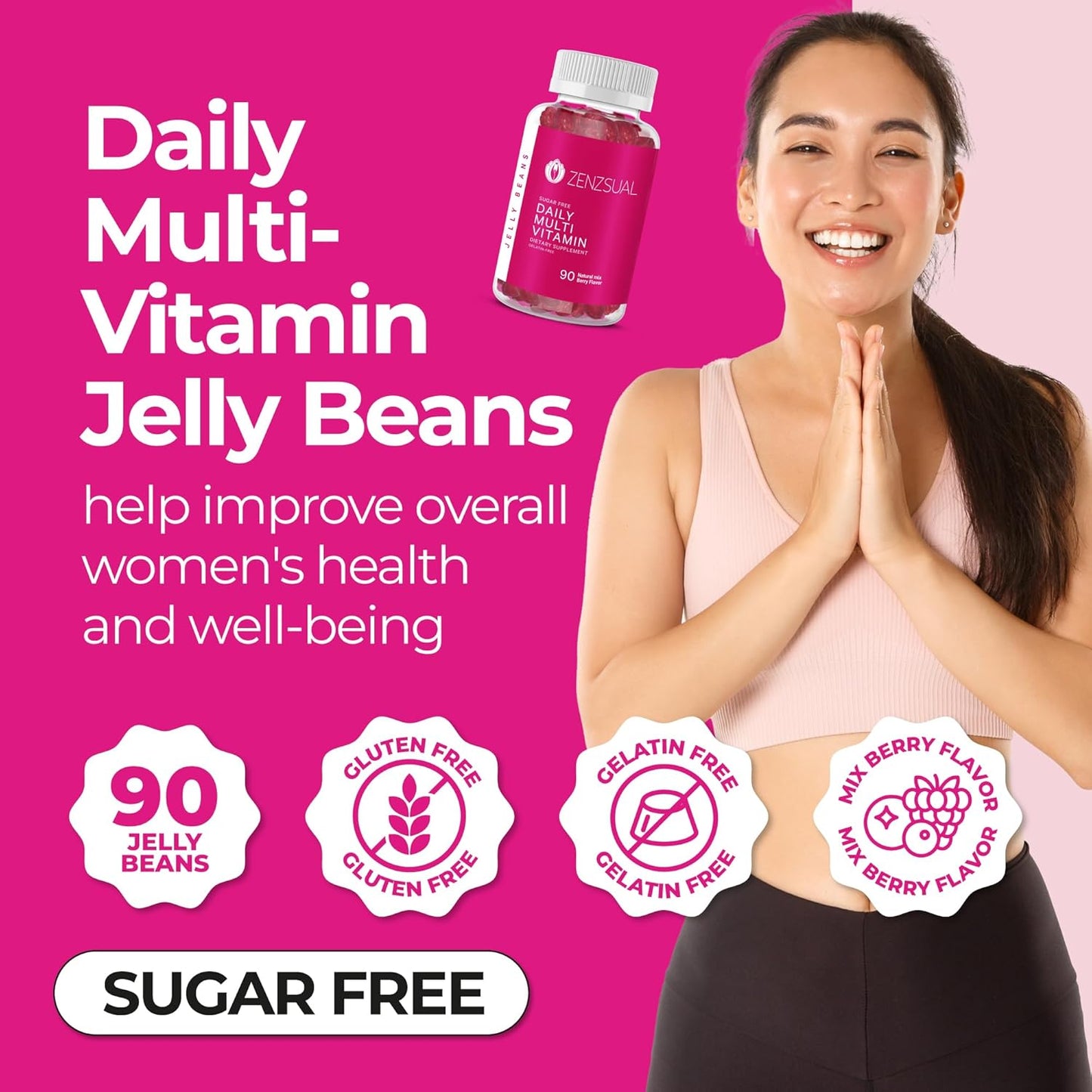 90 Natural Mix Berry-Flavored Daily Multivitamin Jellybeans - Chewable, Sugar-Free, Vegetarian Dietary Supplement for Immune Support and Wellness