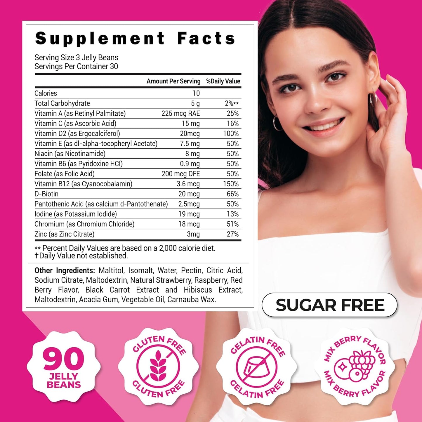 90 Natural Mix Berry-Flavored Daily Multivitamin Jellybeans - Chewable, Sugar-Free, Vegetarian Dietary Supplement for Immune Support and Wellness