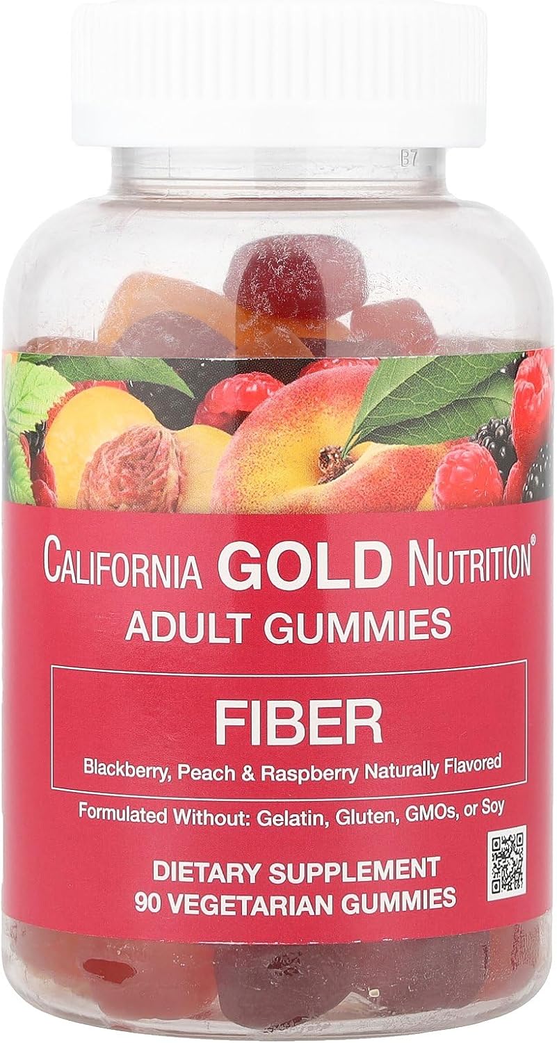 90 Vegetarian Fiber Gummies with Natural BlackBerry, Peach & Raspberry Flavors by California Gold Nutrition