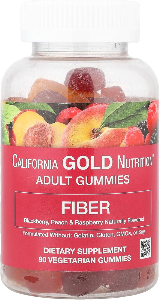 90 Vegetarian Fiber Gummies with Natural BlackBerry, Peach & Raspberry Flavors by California Gold Nutrition