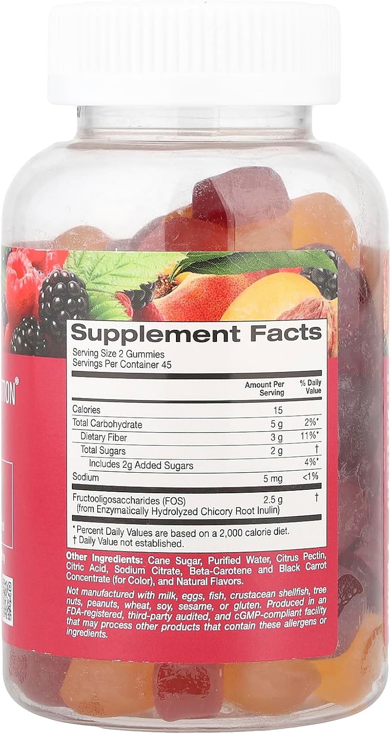 90 Vegetarian Fiber Gummies with Natural BlackBerry, Peach & Raspberry Flavors by California Gold Nutrition