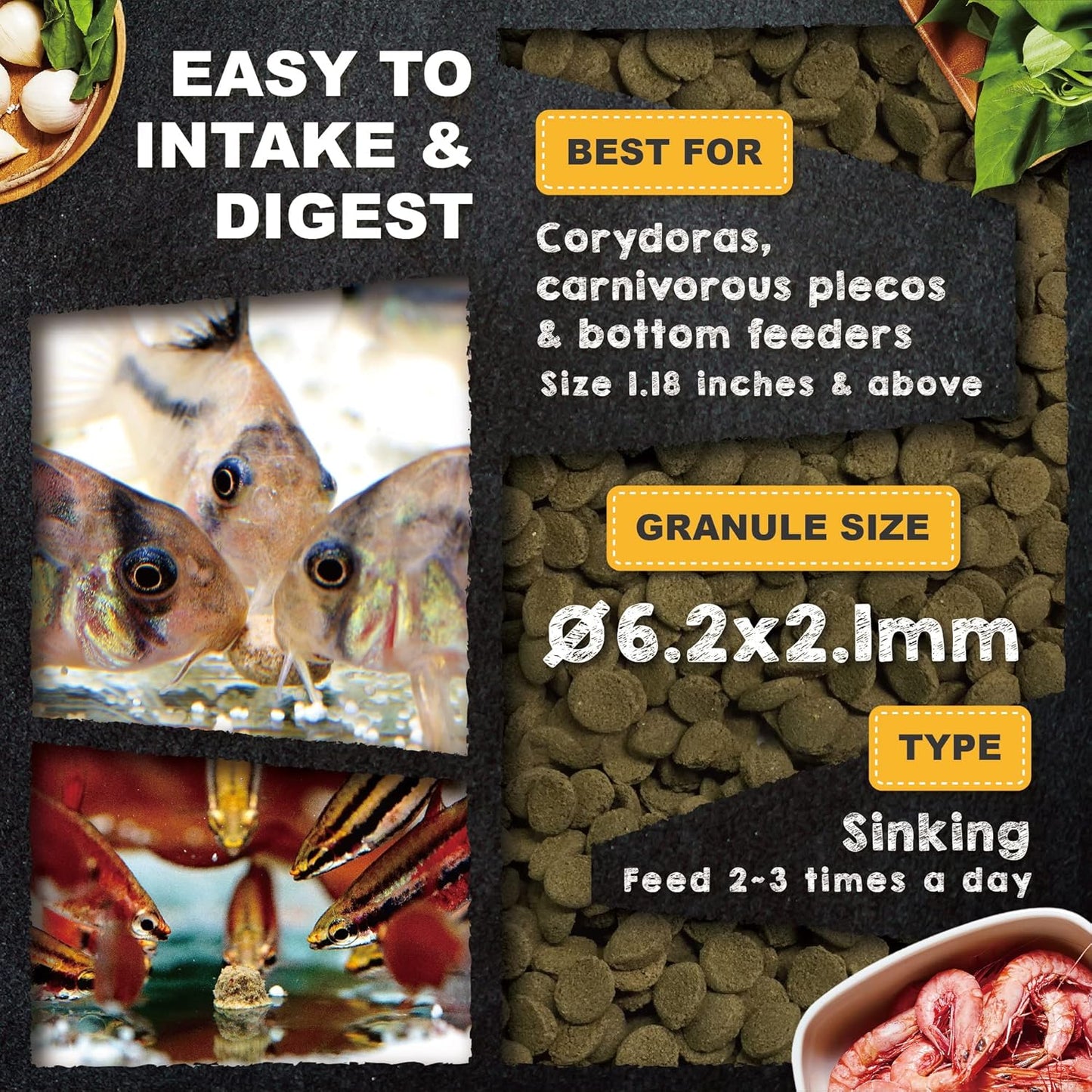 premium-bottom-feeder-fish-food-with-sword-prawns-natural-protein-balanced-diet---ideal-for-catfish-corydoras-loaches---tropical-shrimp-pie---494-ounces-4