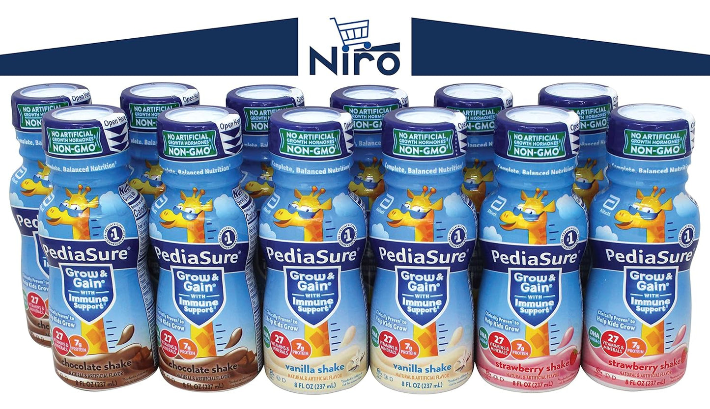 pediasure-immune-support-shake-variety-pack---strawberry-vanilla-chocolate---12-pack---complete-nutrition-for-kids---niro-assortment-3