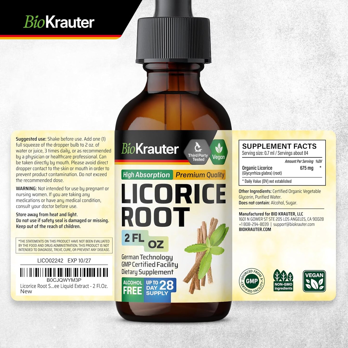 100 Capsules of BIO KRAUTER Inulin with 2 Fl. Oz. Licorice Root Tincture - Digestive Support Supplement Pack - Espot.com.au