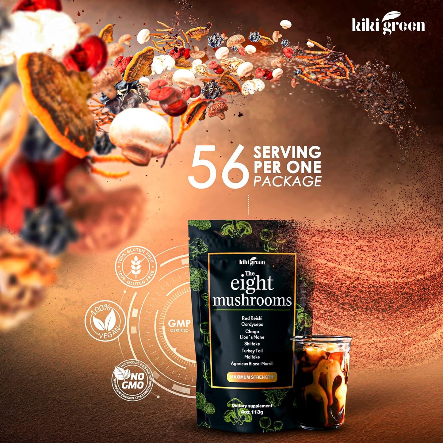bundle-of-kiki-green-8-mushrooms-shroomo-powder---vegan-adaptogenic-mushroom-complex-for-focus-energy-clarity---coffee-alternative-for-smoothies-tea-4