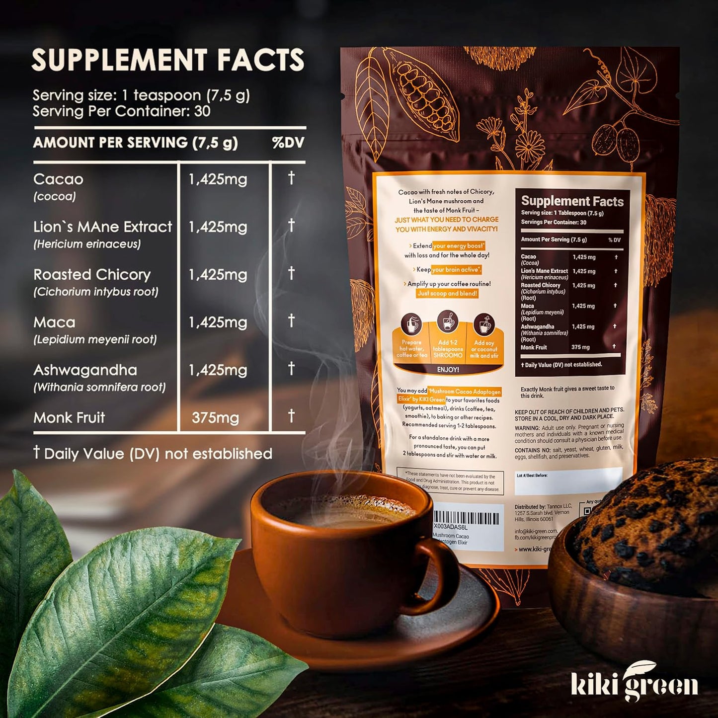 bundle-of-kiki-green-8-mushrooms-shroomo-powder---vegan-adaptogenic-mushroom-complex-for-focus-energy-clarity---coffee-alternative-for-smoothies-tea-9