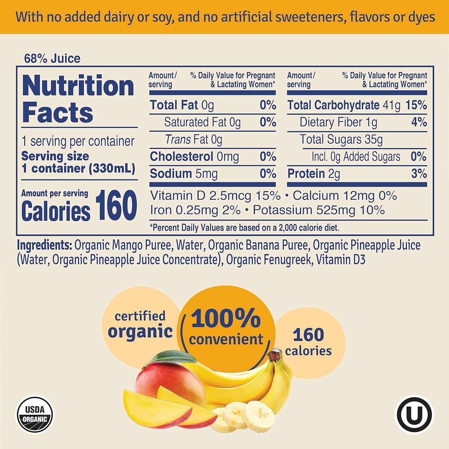 Organic Lactation Smoothie, Mango Banana Flavor - 12 Pack | Supports Breast Milk Production | No Artificial Sweeteners, Flavors, or Dyes | Ideal for Nursing and Pumping Moms - Espot.com.au