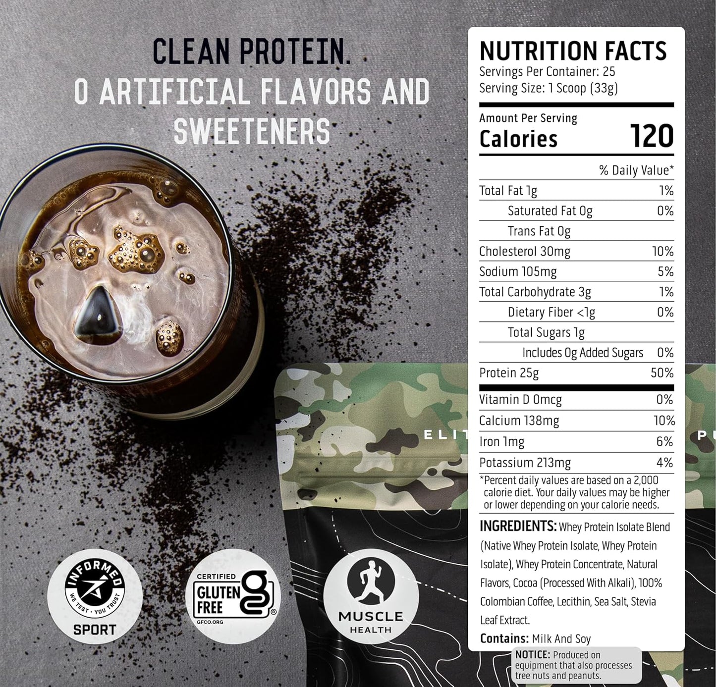 Premium 100% Whey Protein Powder - Post Workout Isolate, Zero Artificial Ingredients, Gluten Free, Military Exclusive, Mocha Cold Brew Flavor - Espot.com.au