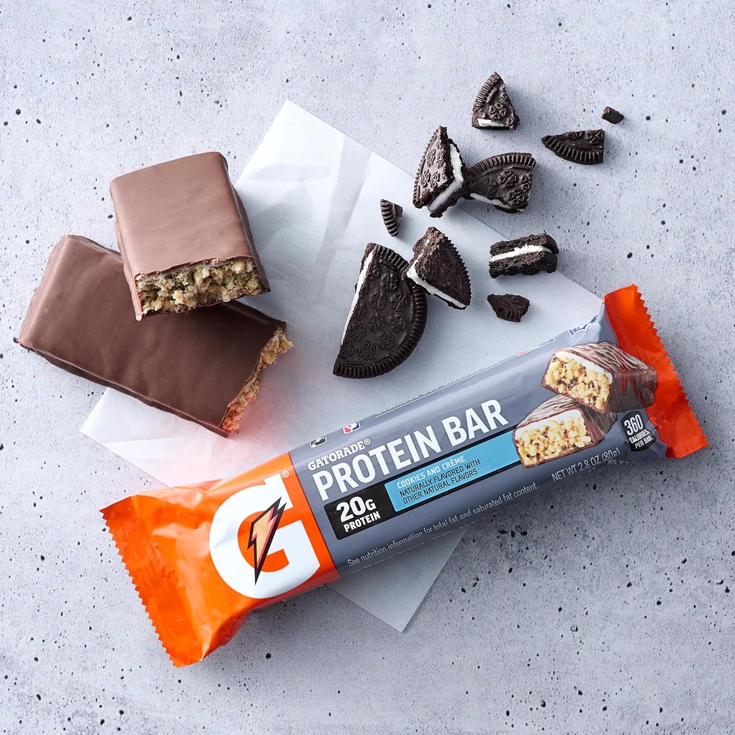 Gatorade Cookies & Crème Whey Protein Bars - Pack of 12, 2.8 oz Bars with 20g Protein per Bar - Espot.com.au