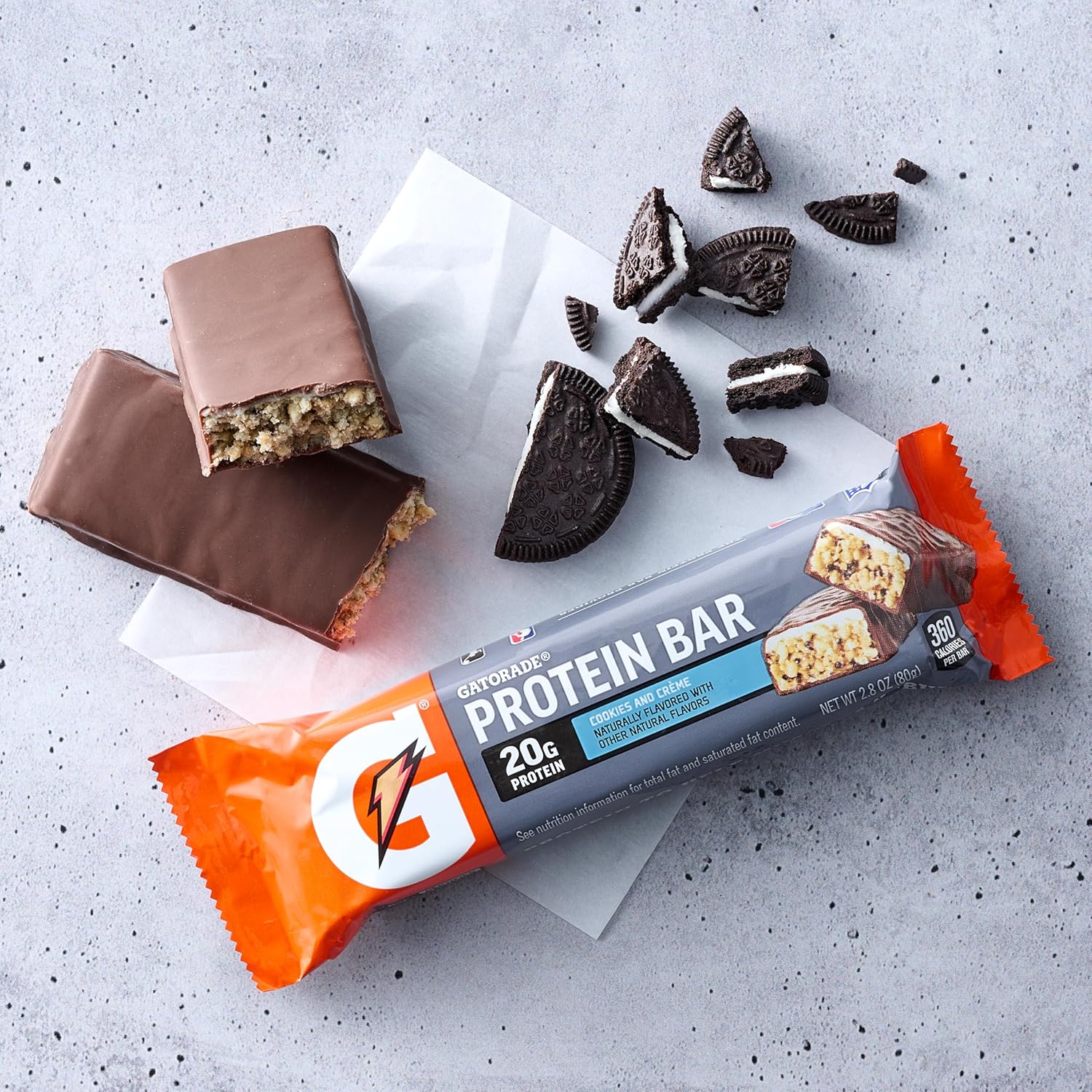 Gatorade Cookies & Crème Whey Protein Bars - Pack of 12, 2.8 oz Bars with 20g Protein per Bar - Espot.com.au