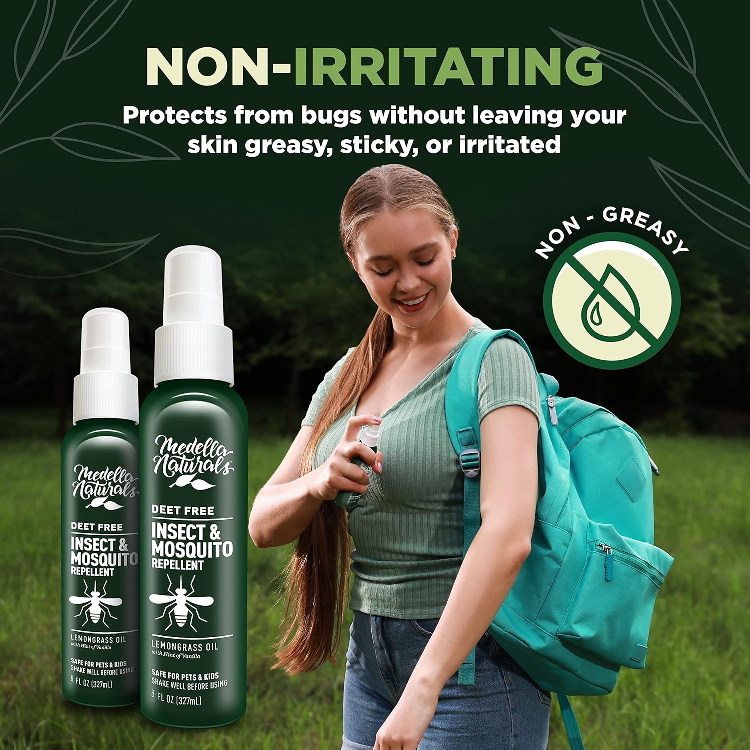 Medella Naturals Deet-Free Insect Repellent Bundle (2-Pack, 8 oz) - Pleasant Lemongrass Scent, Safe for Pets & Kids - Effective Bug Spray for Mosquitoes, Gnats, Black Flies, No-See-ums - Espot.com.au