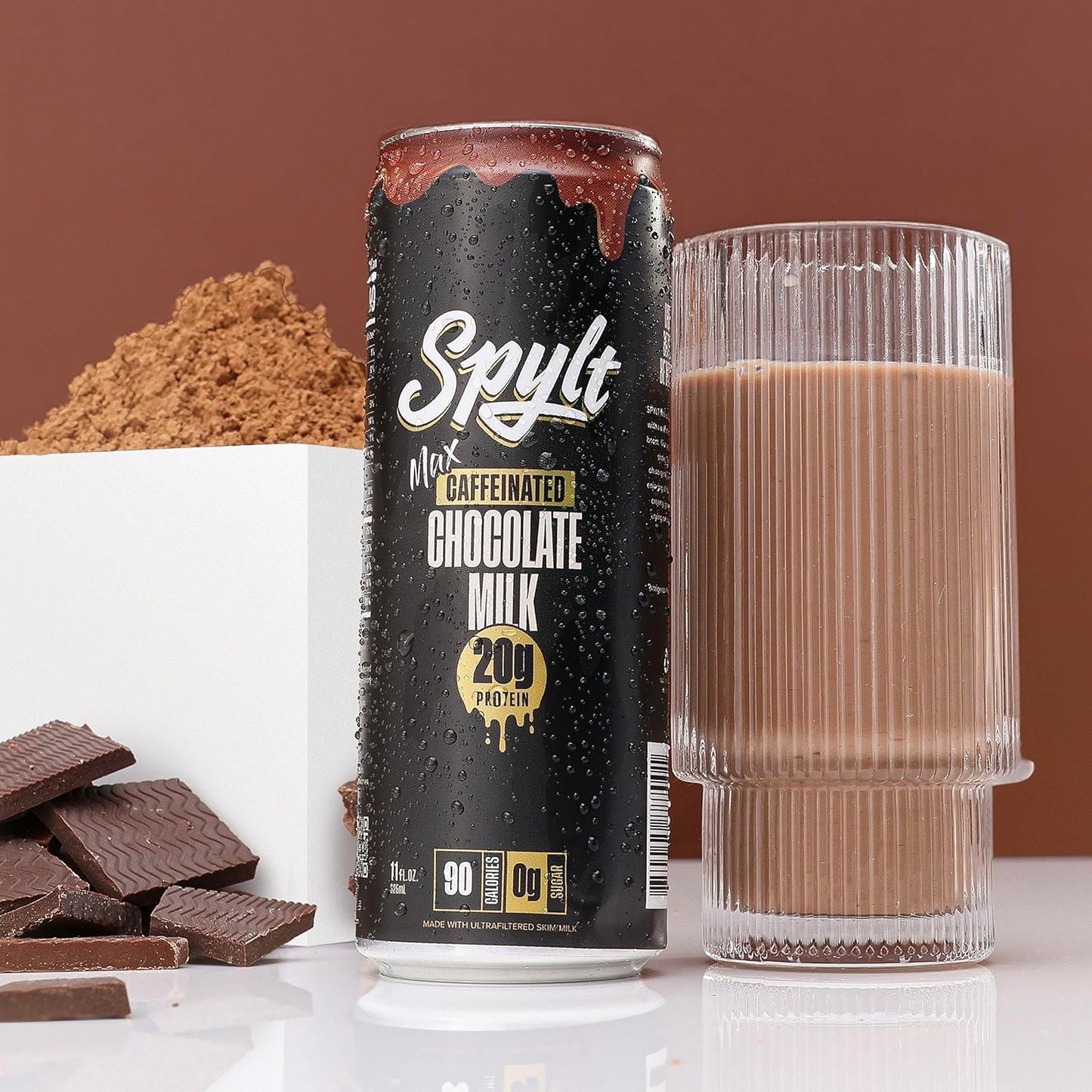 Spylt High Protein Max Chocolate Milk - Ready to Drink, Sugar Free, Lactose Free with 140mg Caffeine & 20g Protein - Ideal for Workout Recovery & Afternoon Energy Boost - 12 Count Pack - Espot.com.au