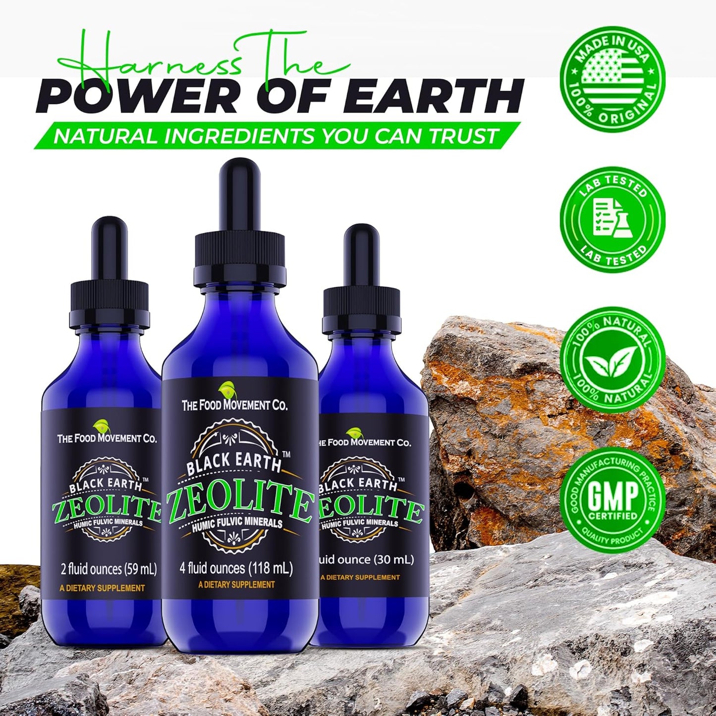 Black Earth Zeolite with Humic Fulvic Acids Trace Minerals Liquid Drops - Detox & Gut Health Support for Adults & Kids - 4 Fl Oz - Espot.com.au