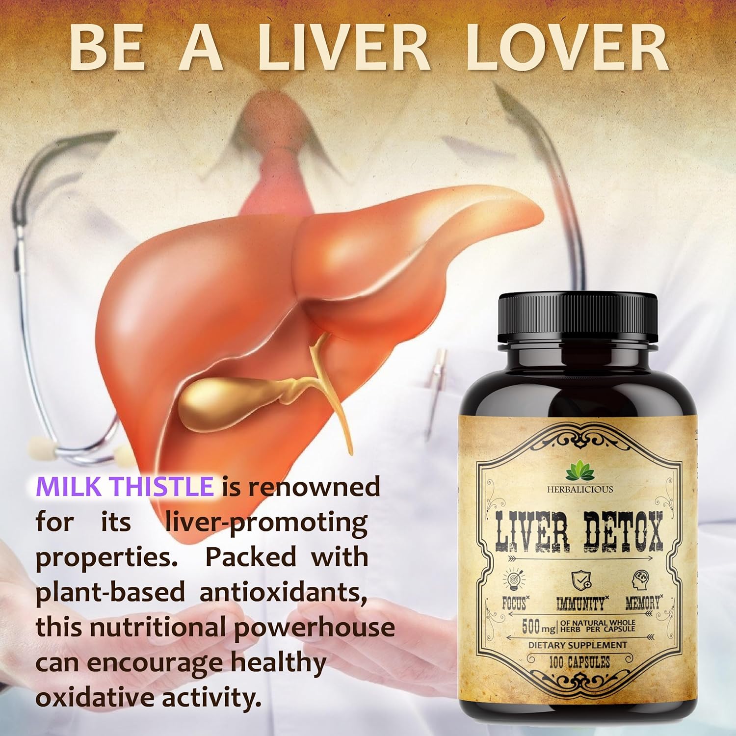 All-Natural Milk Thistle Liver Detox Capsules - Herbal Cleanse and Immune Support Supplement with Silymarin - 100 Capsules - Espot.com.au