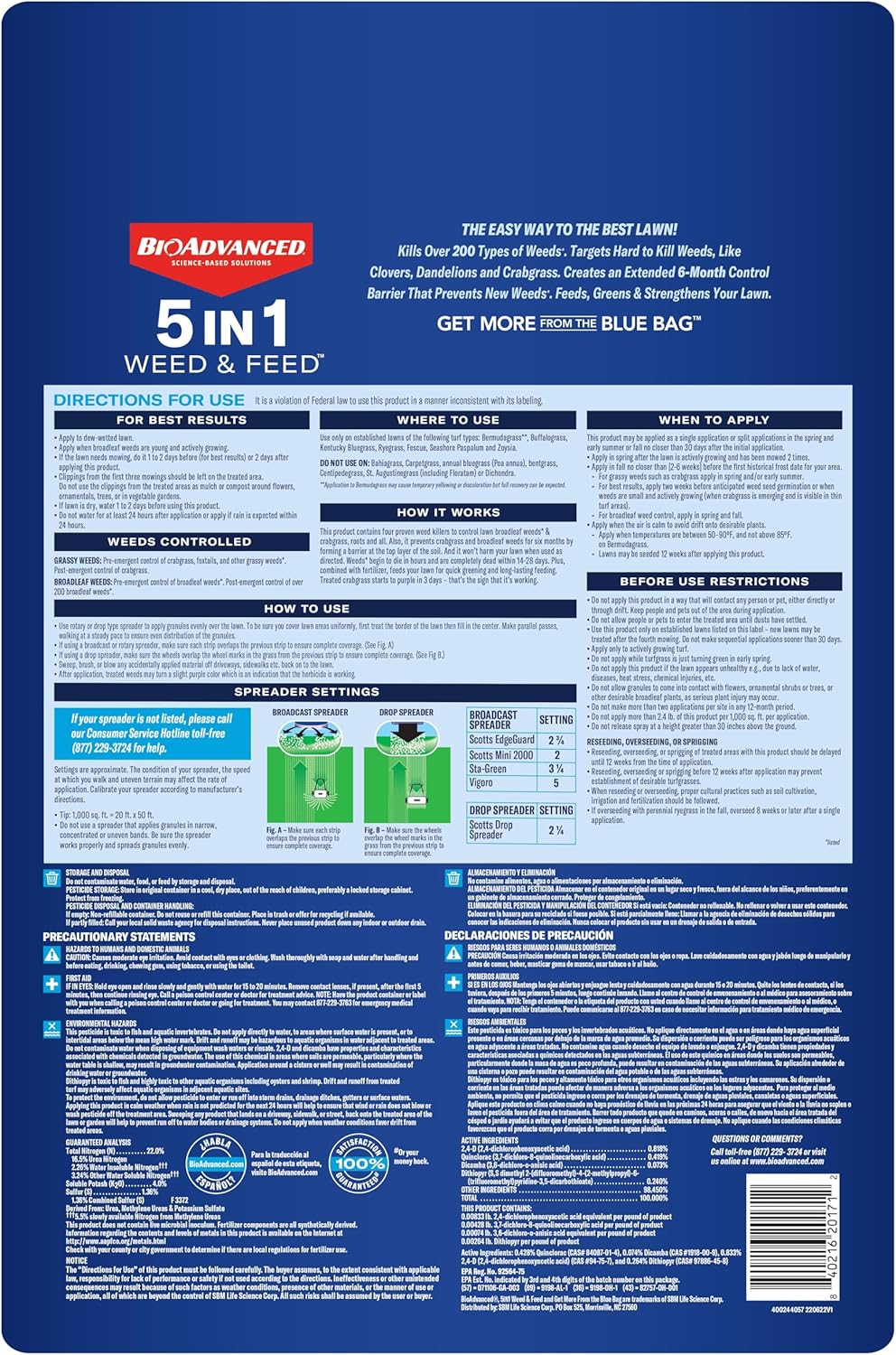 BioAdvanced 5 In 1 Weed and Feed Granules - 9.6LB Bottle - All-in-One Lawn Care Solution - Espot.com.au