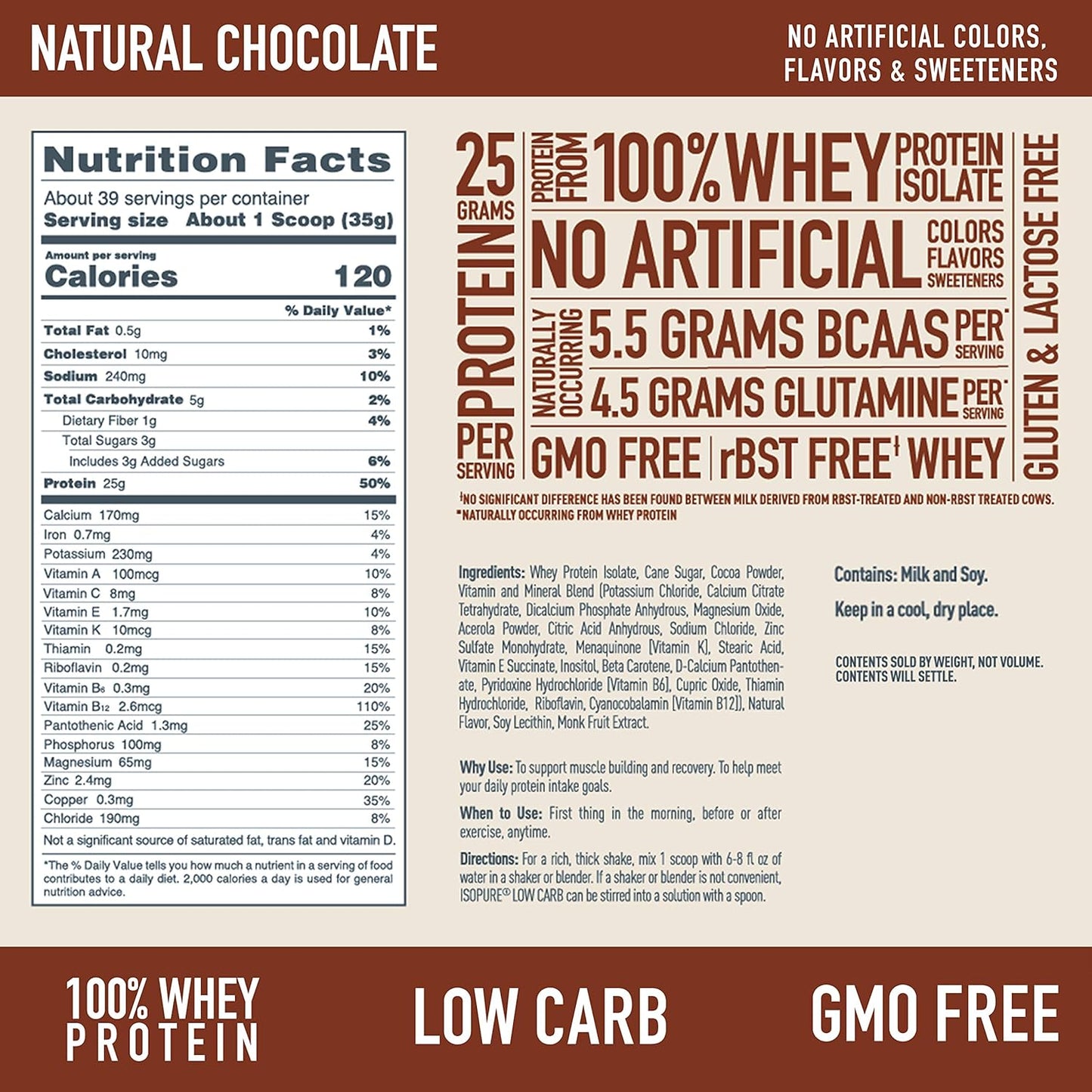 Isopure Low Carb Chocolate Whey Isolate Protein Powder - Gluten & Lactose Free - 25g Protein Per Serving - 3 Lbs, 39 Servings - Espot.com.au