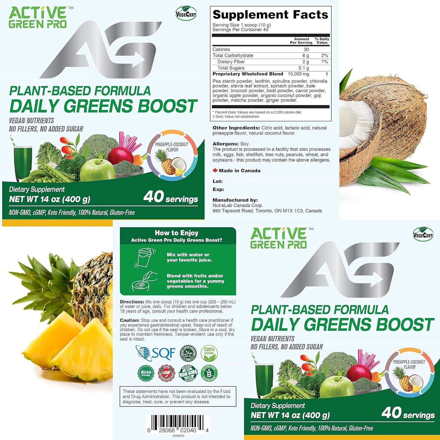 Green Superfoods Powder with 14 Different Greens - Packed with Antioxidants, Fiber, Vitamins, and Minerals for Daily Health and Detox - Active Green Pro Formula - Espot.com.au