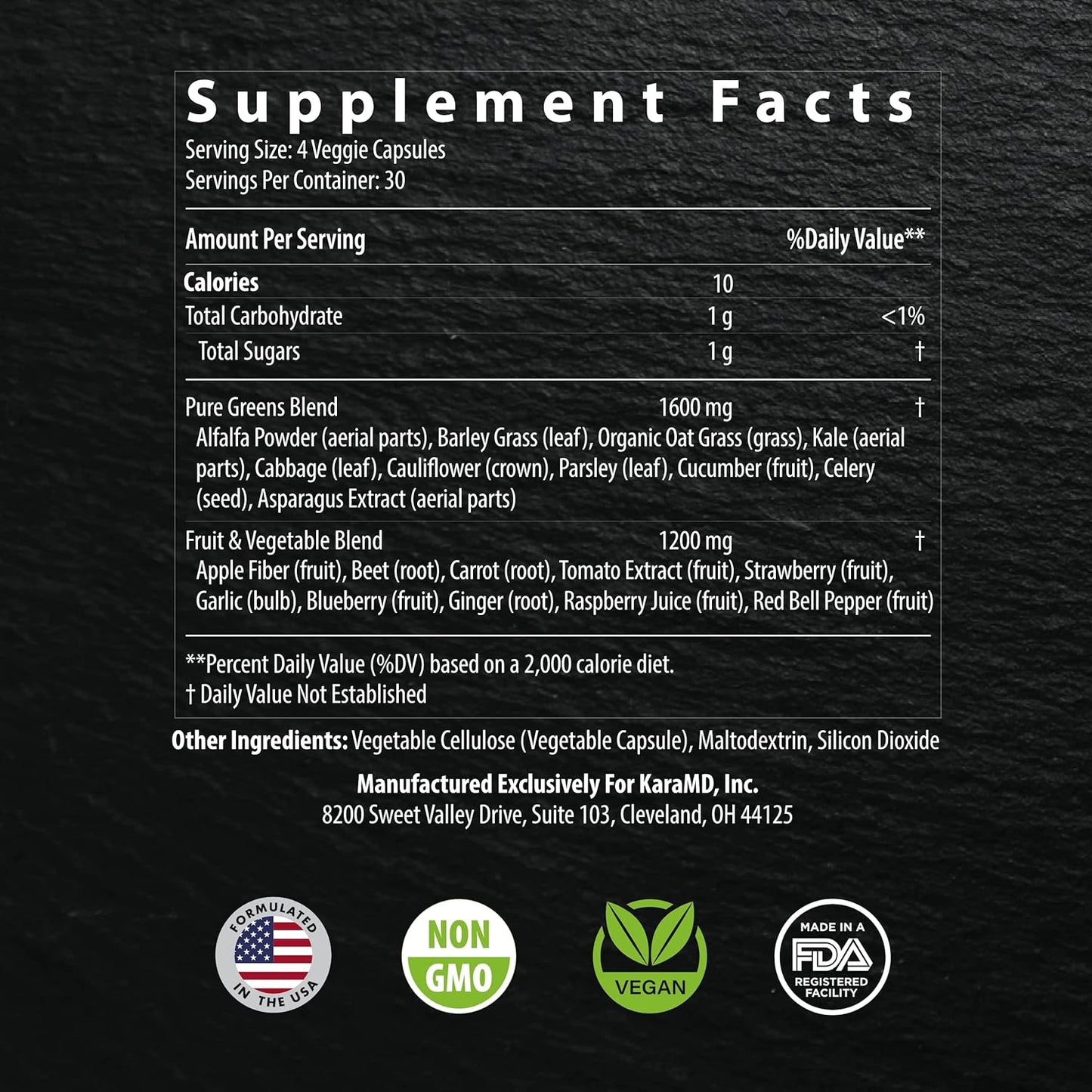 KaraMD Pure Nature Whole Food Supplement - Greens, Fruits, Vegetables, Vitamins, Fiber, Antioxidants - Energy & Digestion Support - Non-GMO, Gluten Free, Vegan - 4 Pack - Espot.com.au