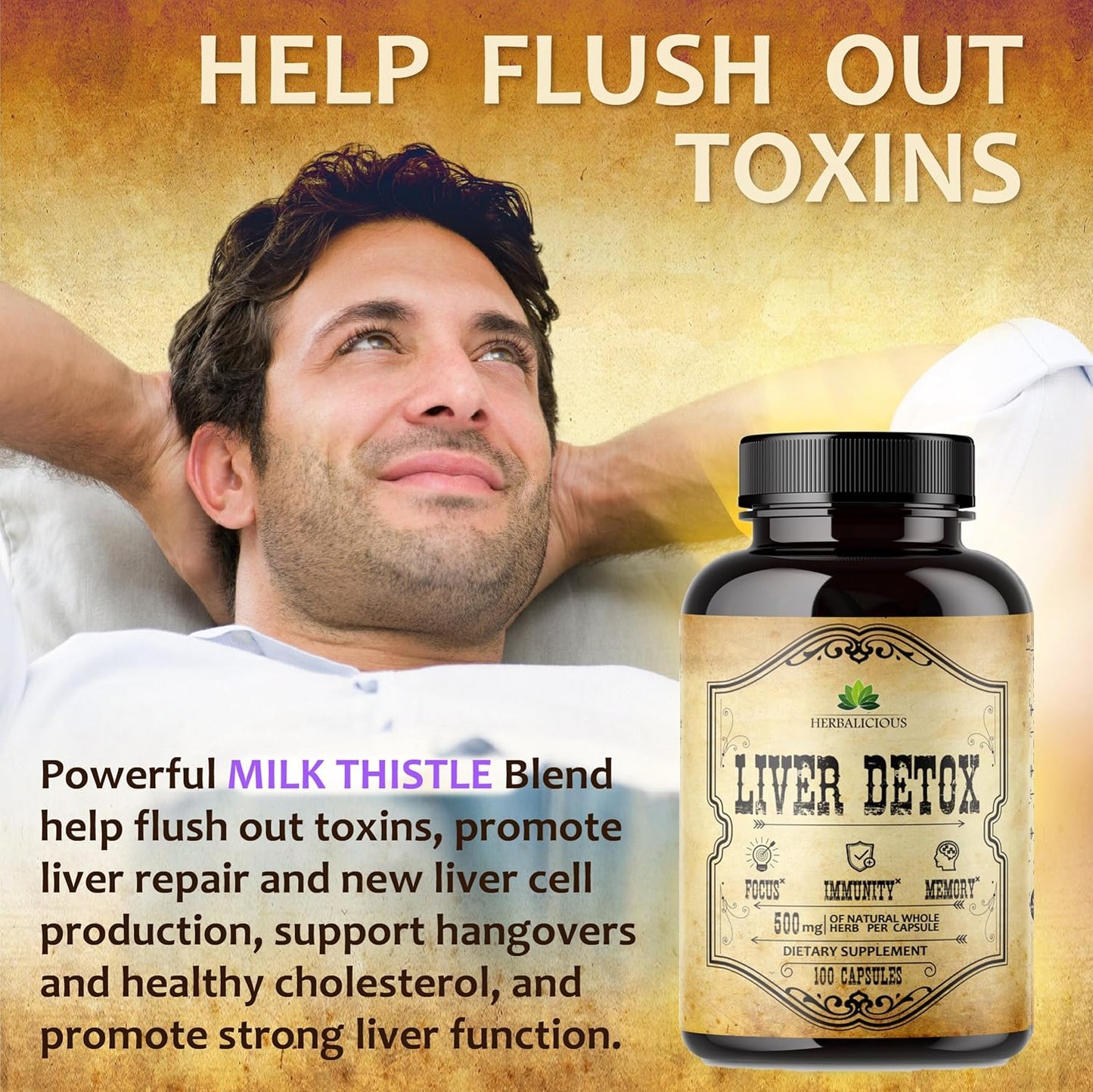 All-Natural Milk Thistle Liver Detox Capsules - Herbal Cleanse and Immune Support Supplement with Silymarin - 100 Capsules - Espot.com.au