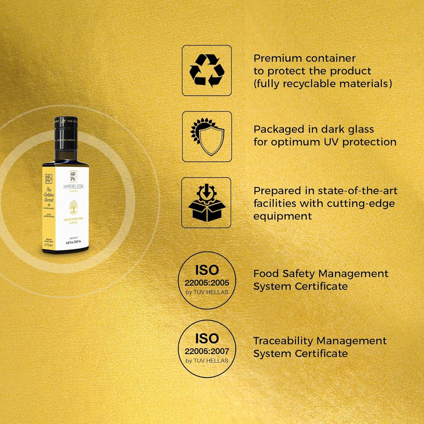 Premium Organic Greek Extra Virgin Olive Oil | G-Team Hypereleon Ultra Gold | High Phenolic | 100% Pure & Natural | Bio & Unfiltered | 65 Awards | 260ml (6 Pack) - Espot.com.au