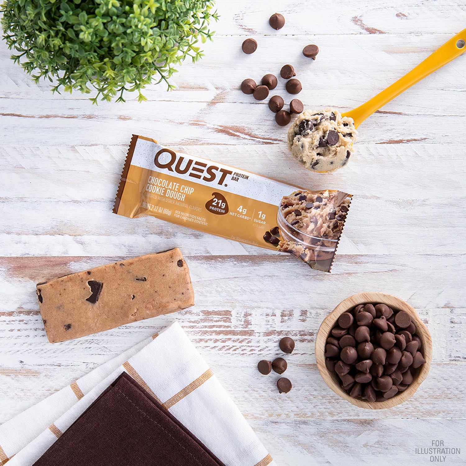 Quest Nutrition Chocolate Chip Cookie Protein Bars - 21g Protein, Low Sugar, Keto & Gluten Free - 12 Count Pack - Espot.com.au