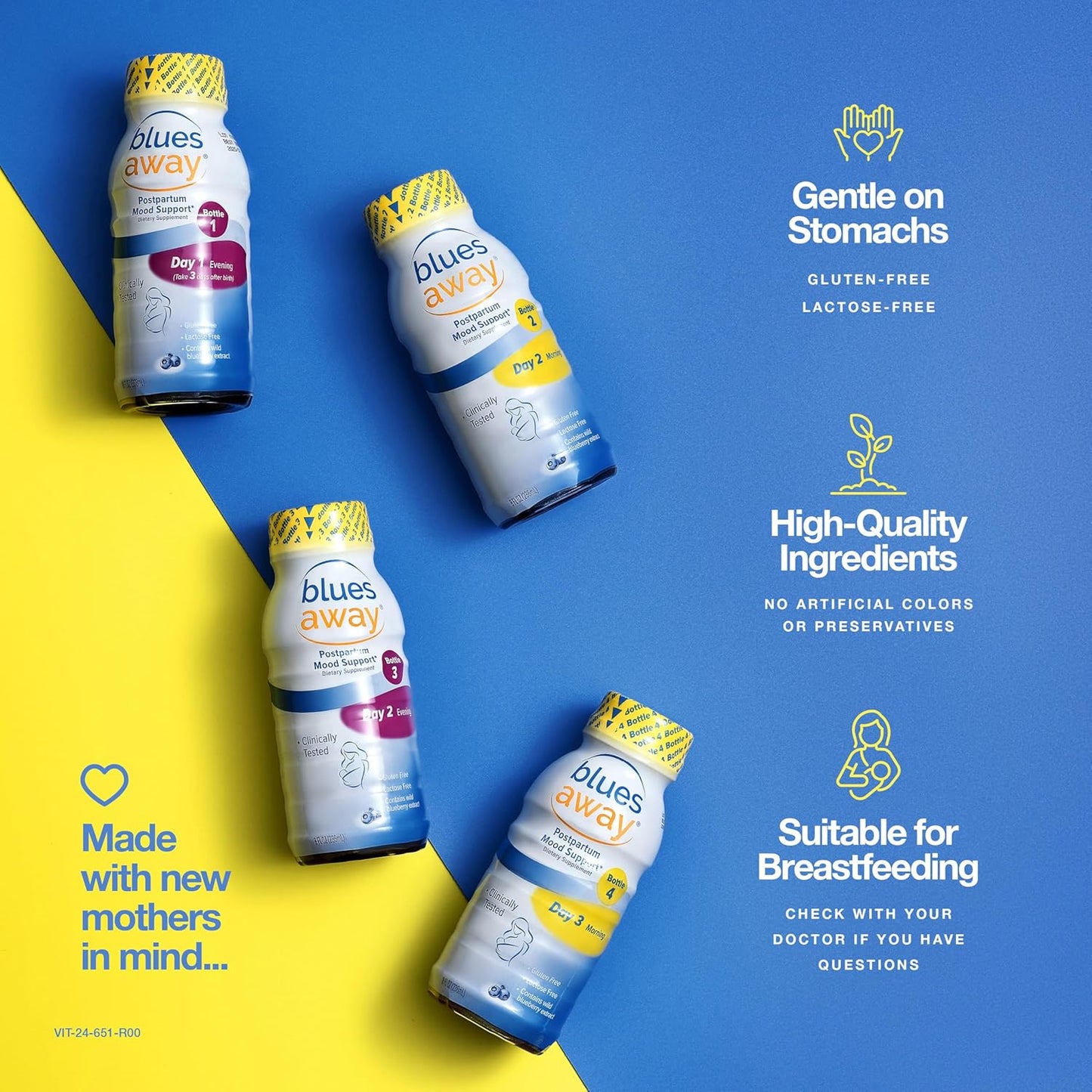 Postpartum Mood Boosting Shake with Wild Blueberry Extract - Breastfeeding Friendly Dietary Supplement - Gluten-Free & Lactose-Free - 3-Day Supply - 4 Bottles of 8oz Shakes - Espot.com.au