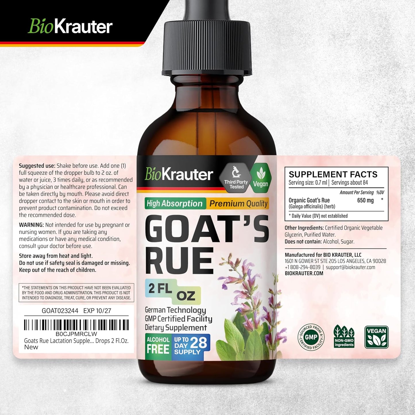 Goats Rue Lactation Supplement Tincture - Vegan, Alcohol & Sugar Free - 2 Fl.Oz. - Espot.com.au