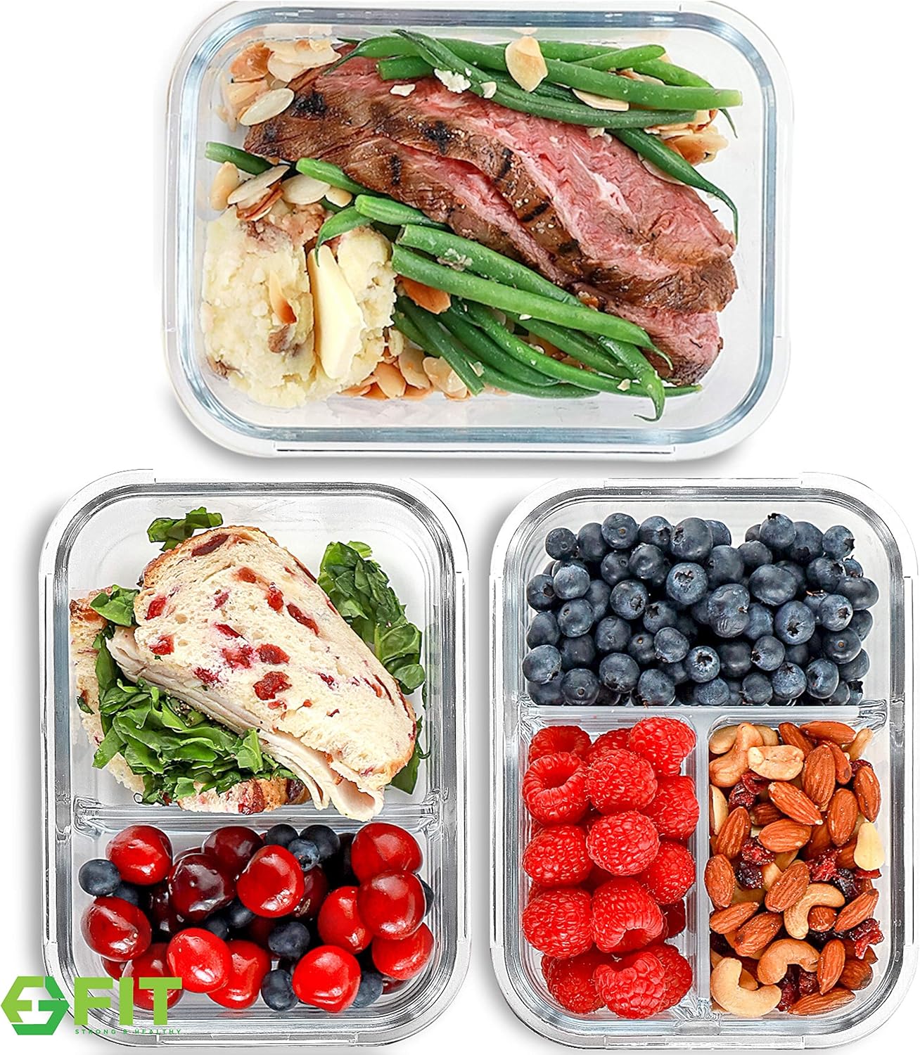 fit-strong-healthy-glass-meal-prep-containers-with-1-2-3-compartments---portion-control-lunch-container-food-storage-airtight-lids-oven-freezer-safe---leak-proof-bento-box---35-oz---blue---3-pack---bpa-free-1