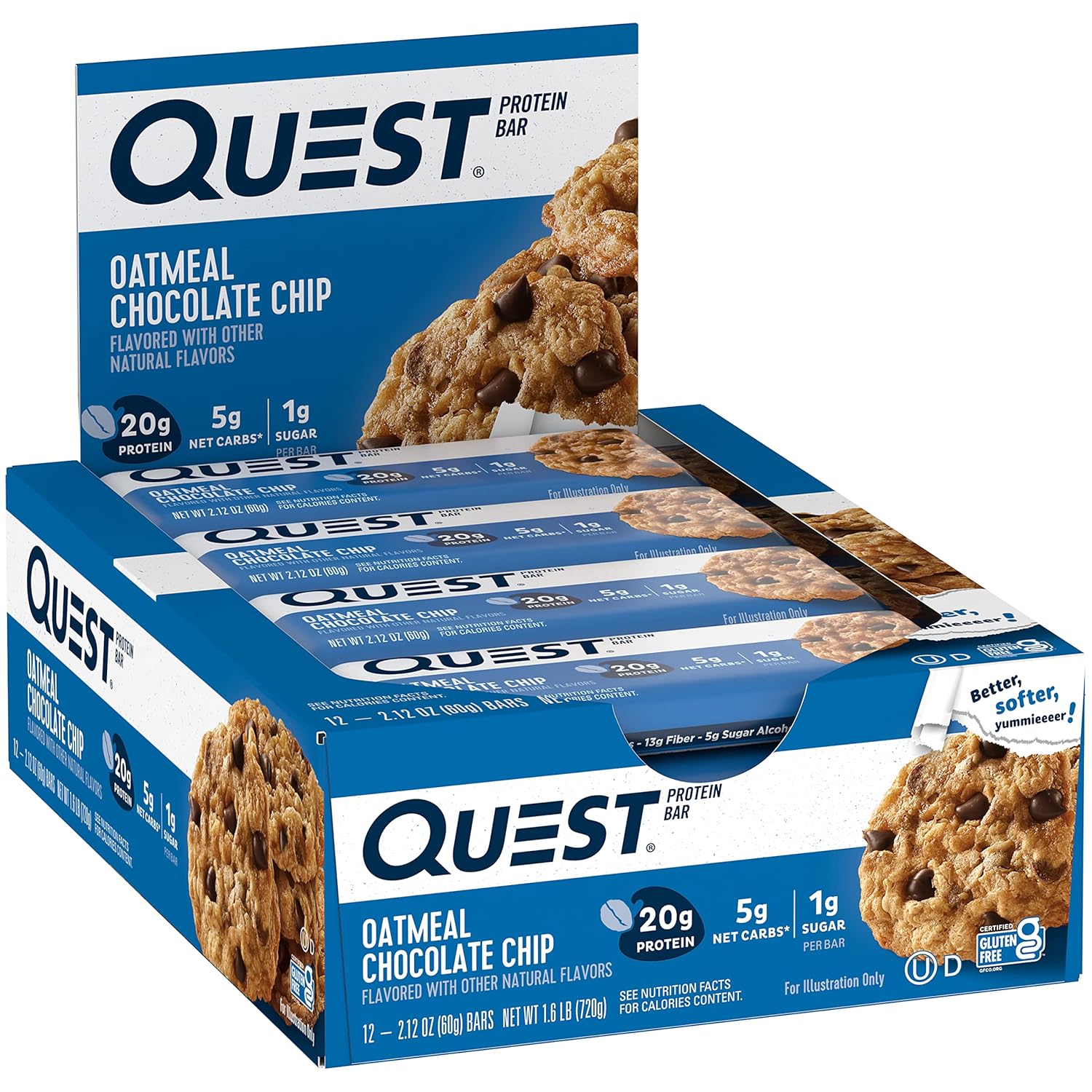 quest-nutrition-oatmeal-chocolate-chip-protein-bars---gluten-free-keto-friendly-snack-with-20g-protein-1g-sugar-5g-net-carbs---12-count-pack-2