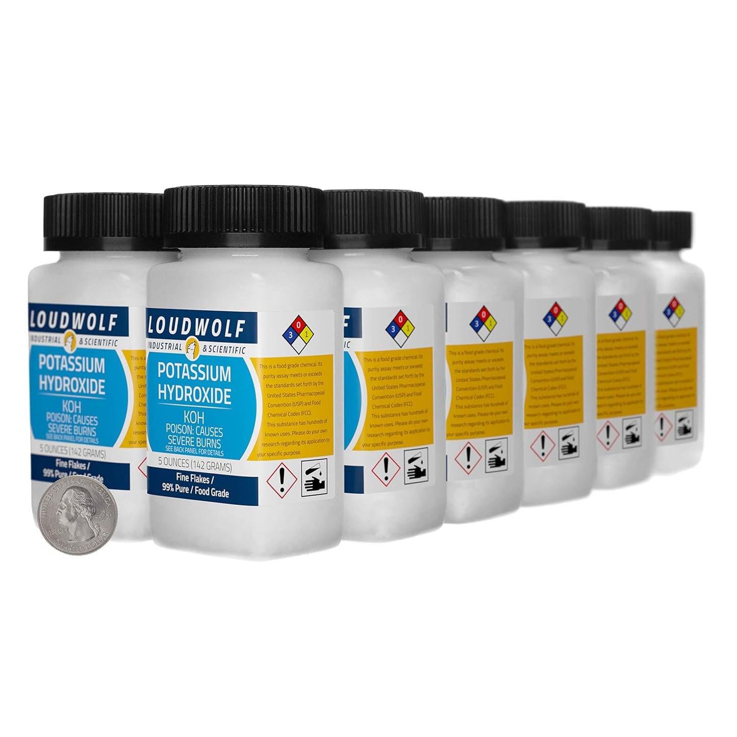 99% Pure Food Grade Potassium Hydroxide Fine Flakes - 3.8 Pounds, Pack of 12 Bottles by Loudwolf