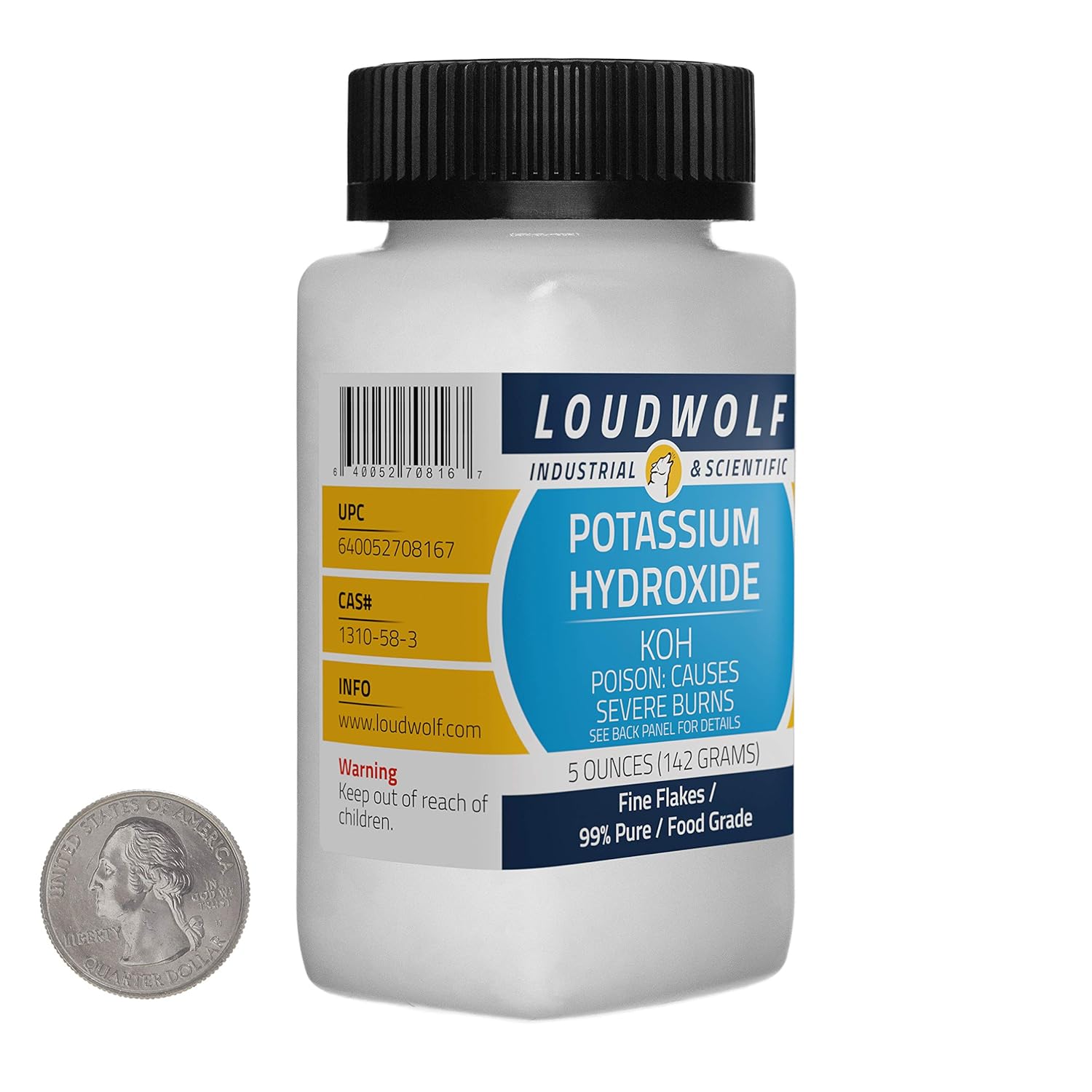 99% Pure Food Grade Potassium Hydroxide Fine Flakes - 3.8 Pounds, Pack of 12 Bottles by Loudwolf