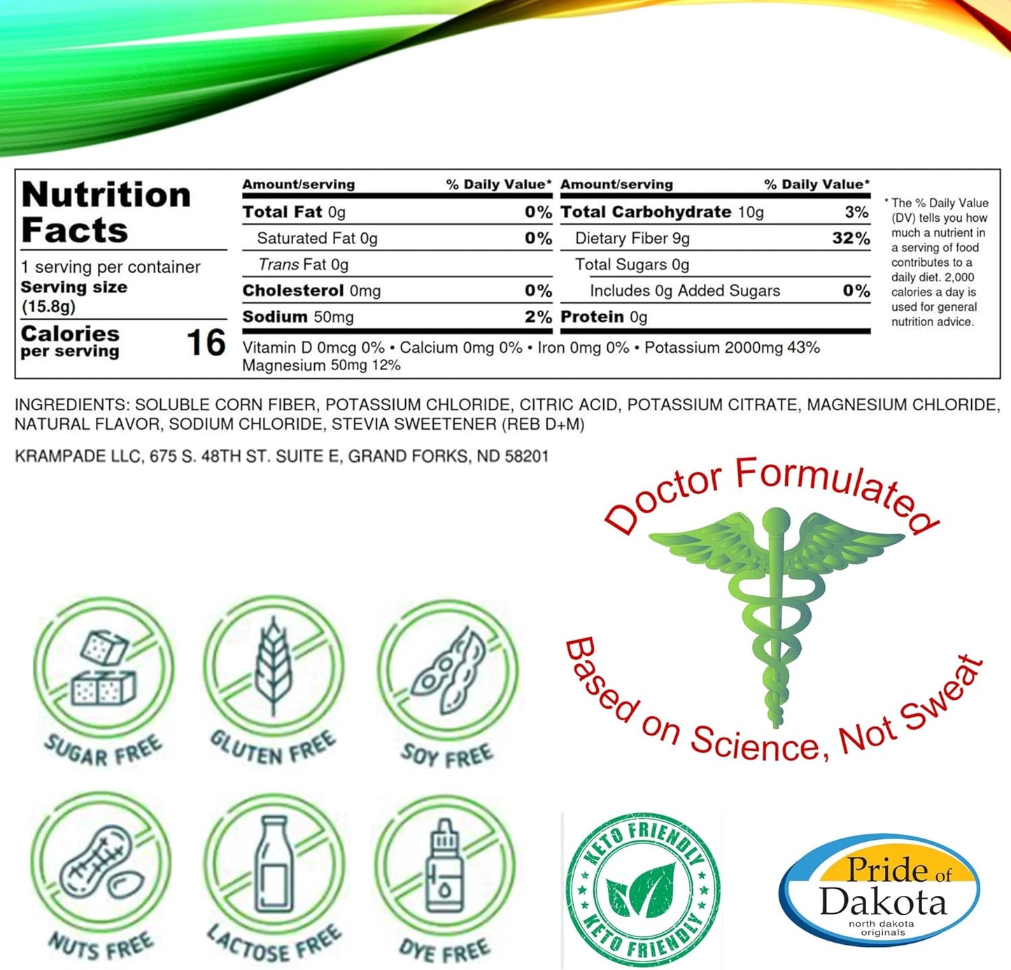 9g Prebiotic Fiber & 2000mg Potassium Electrolyte Powder for Cramp Relief & Hydration Packets with Magnesium | Digestive Health Support