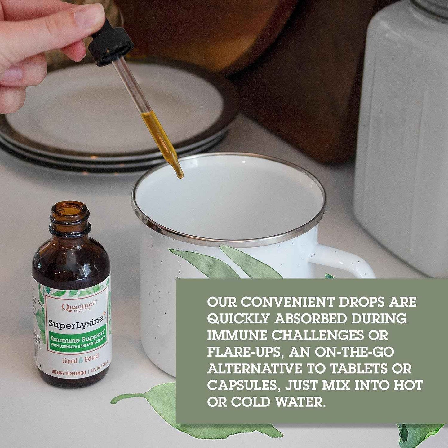 SuperLysine+ Liquid Immune Support Supplement with Lysine, Echinacea, Vitamin D3, Bee Propolis, and Shitake - Daily Wellness Blend for Fast Absorption - 2 Ounce