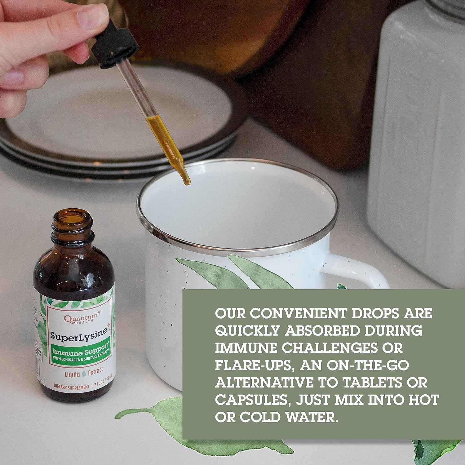 SuperLysine+ Liquid Immune Support Supplement with Lysine, Echinacea, Vitamin D3, Bee Propolis, and Shitake - Daily Wellness Blend for Fast Absorption - 2 Ounce