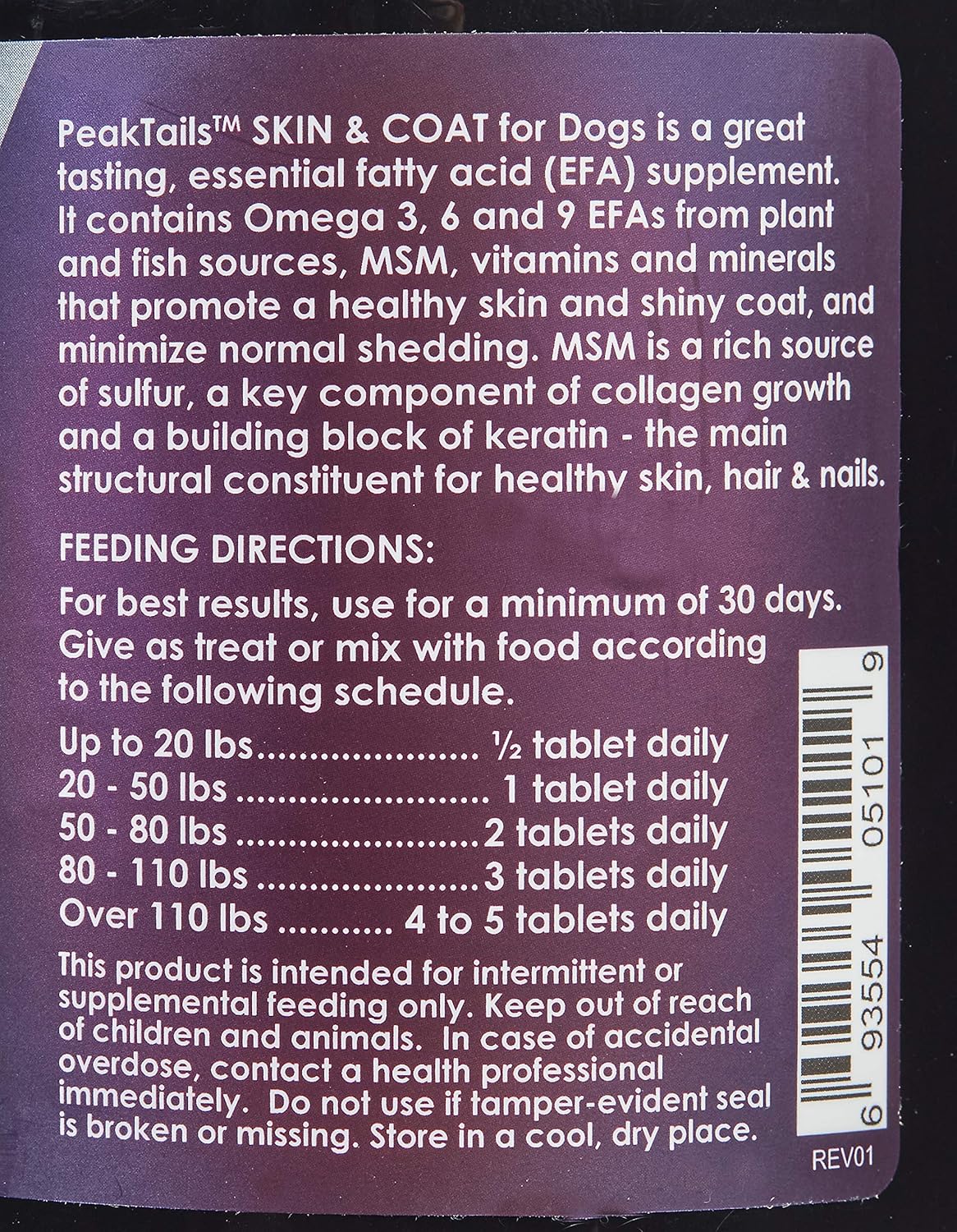 90-count-peaktails-dermatrix-tablets-for-dogs---supports-healthy-skin-reduces-shedding-with-msm-fish-oil-omega-3-6-2