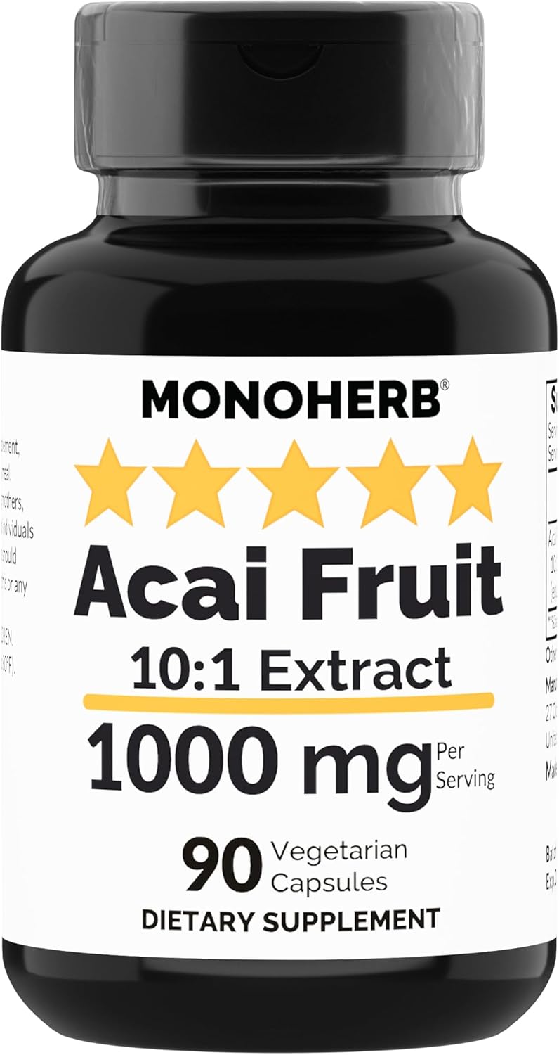 Acai Fruit Extract Capsules - 1000 mg - 90 Vegetarian Capsules - MONOHERB