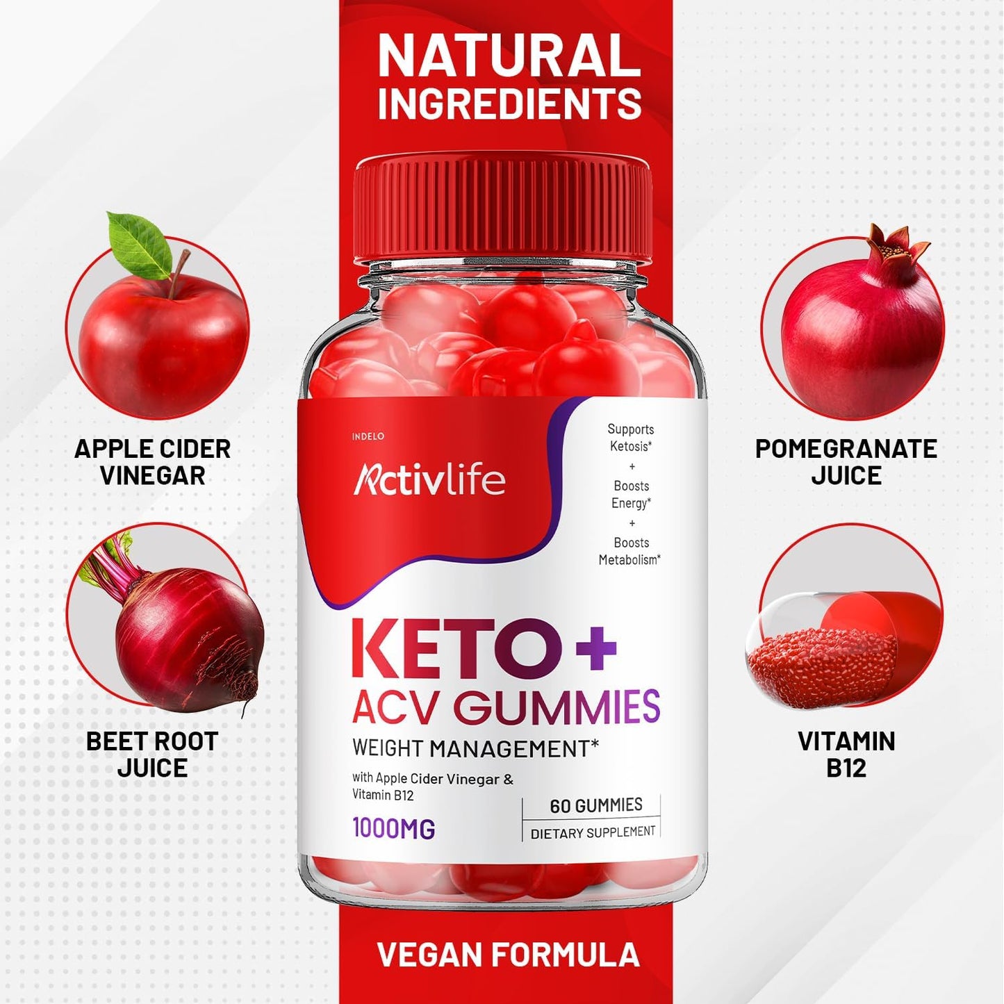 ActivLife Keto Apple Cider Vinegar Gummies - Weight Management Formula with 1000mg ACV - 60 Gummies