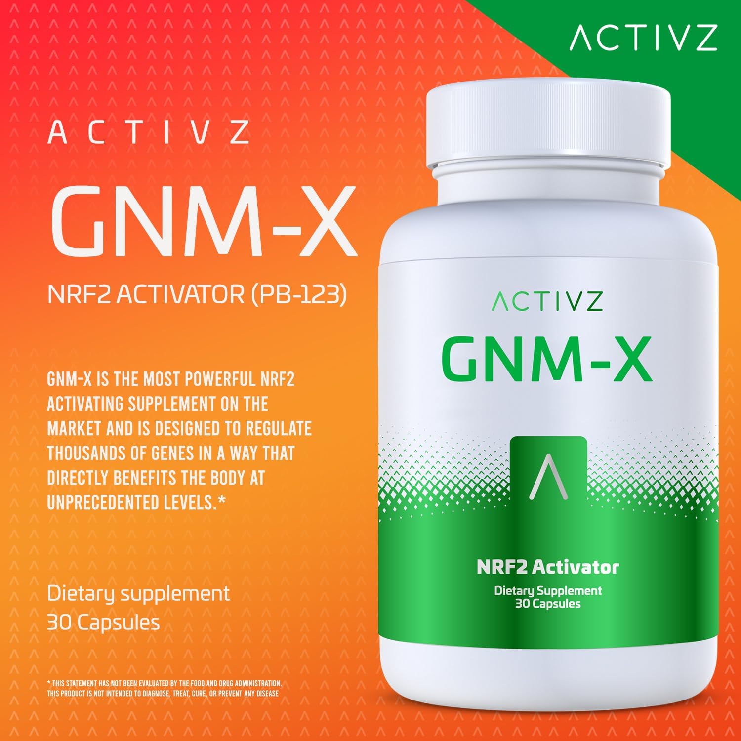Activz GNM-X - Nrf2 Activator Capsules for Genetic Cellular Defense and Well-Being - Supports Longevity and Epigenetic Health - 30 Count
