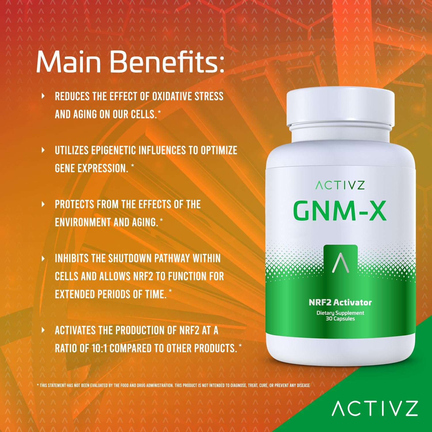 Activz GNM-X - Nrf2 Activator Capsules for Genetic Cellular Defense and Well-Being - Supports Longevity and Epigenetic Health - 30 Count