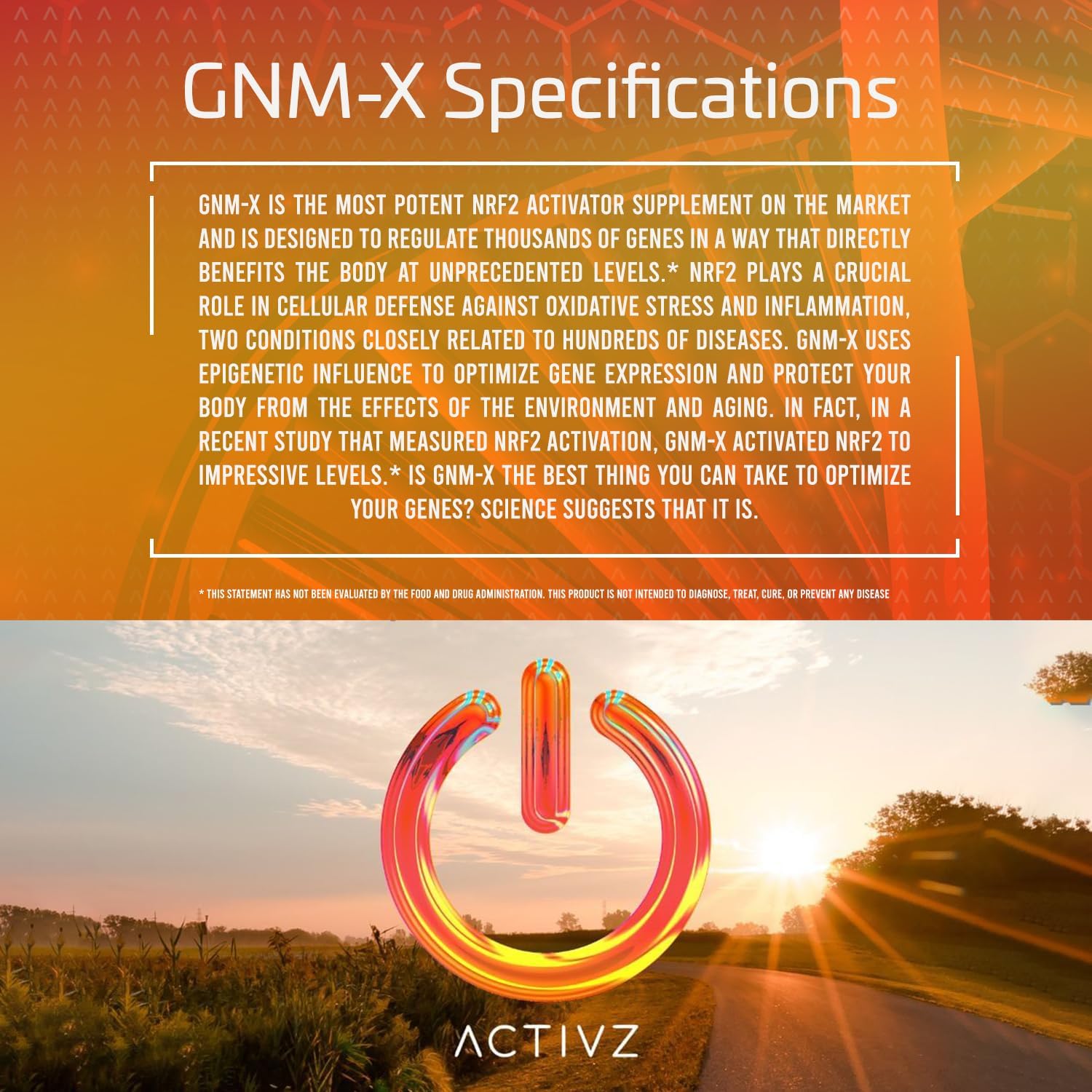Activz GNM-X - Nrf2 Activator Capsules for Genetic Cellular Defense and Well-Being - Supports Longevity and Epigenetic Health - 30 Count