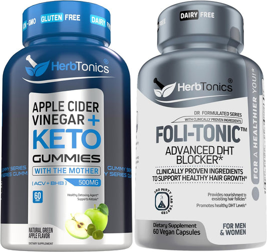 ACV Keto Gummies with The Mother, BHB & Ginseng - Hair Loss Supplement with DHT Blocker for Thinning Hair
