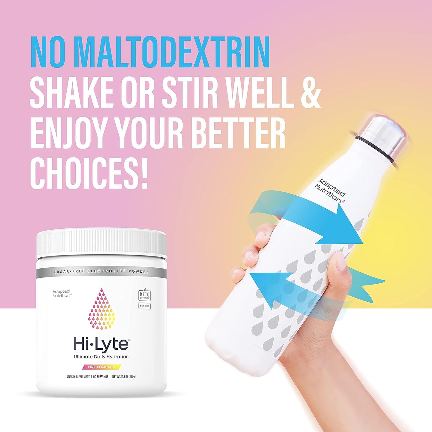 Adapted Nutrition Hi-Lyte Electrolyte Powder & Pro Hydration Packets Bundle, 90 Servings & 16 Packets, Pink Lemonade & Lemon Lime Flavors