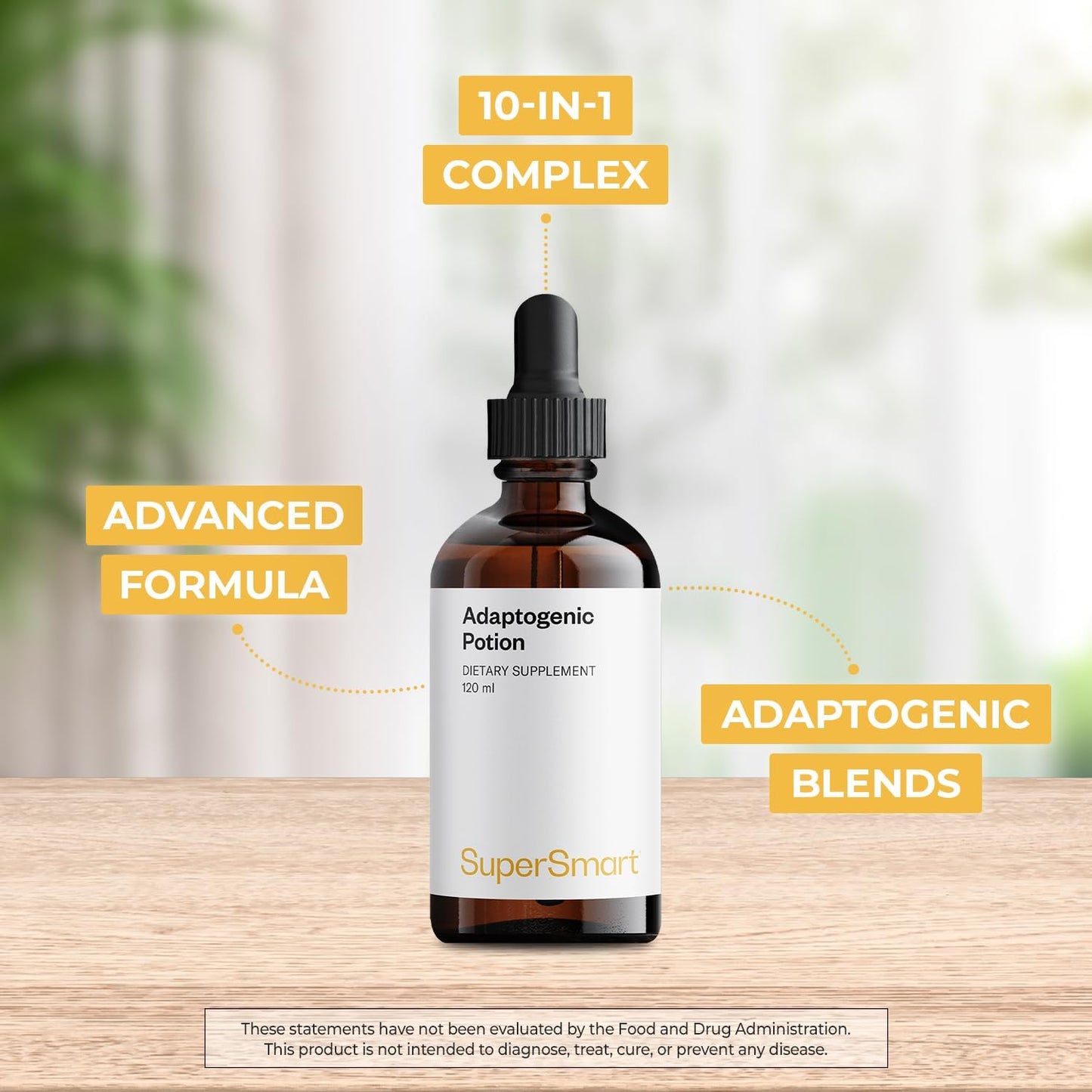 Adaptogenic Potion with 10 Herbs & Mushrooms for Adrenal Support & Immune System - Non-GMO & Gluten Free - 120 ml
