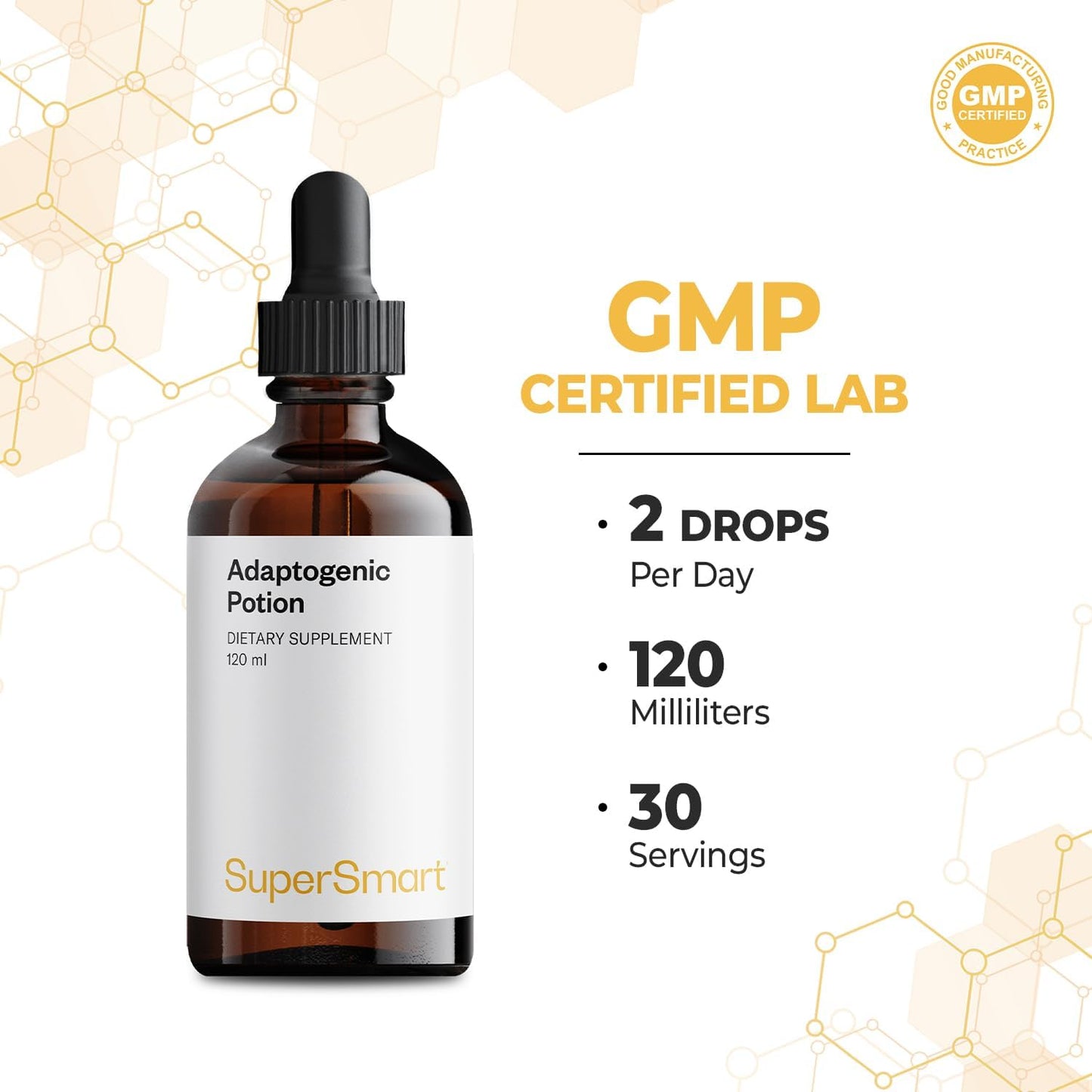 Adaptogenic Potion with 10 Herbs & Mushrooms for Adrenal Support & Immune System - Non-GMO & Gluten Free - 120 ml