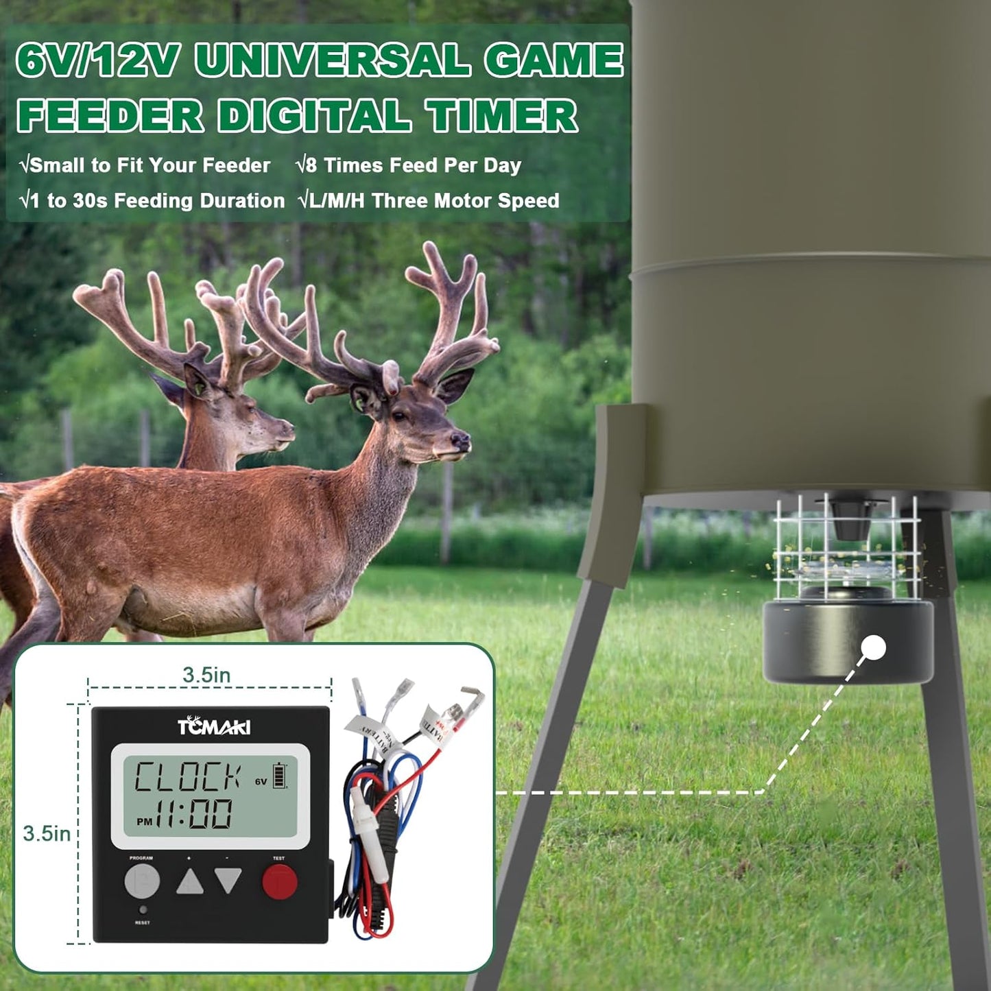 Adjustable 6V/12V Digital Timer for Deer & Goat Feeder Kit - 8 Feed Time Program, DIY Hunting Schedule - Tomaki Game Feeder Timer with Adjustable Speed & Duration