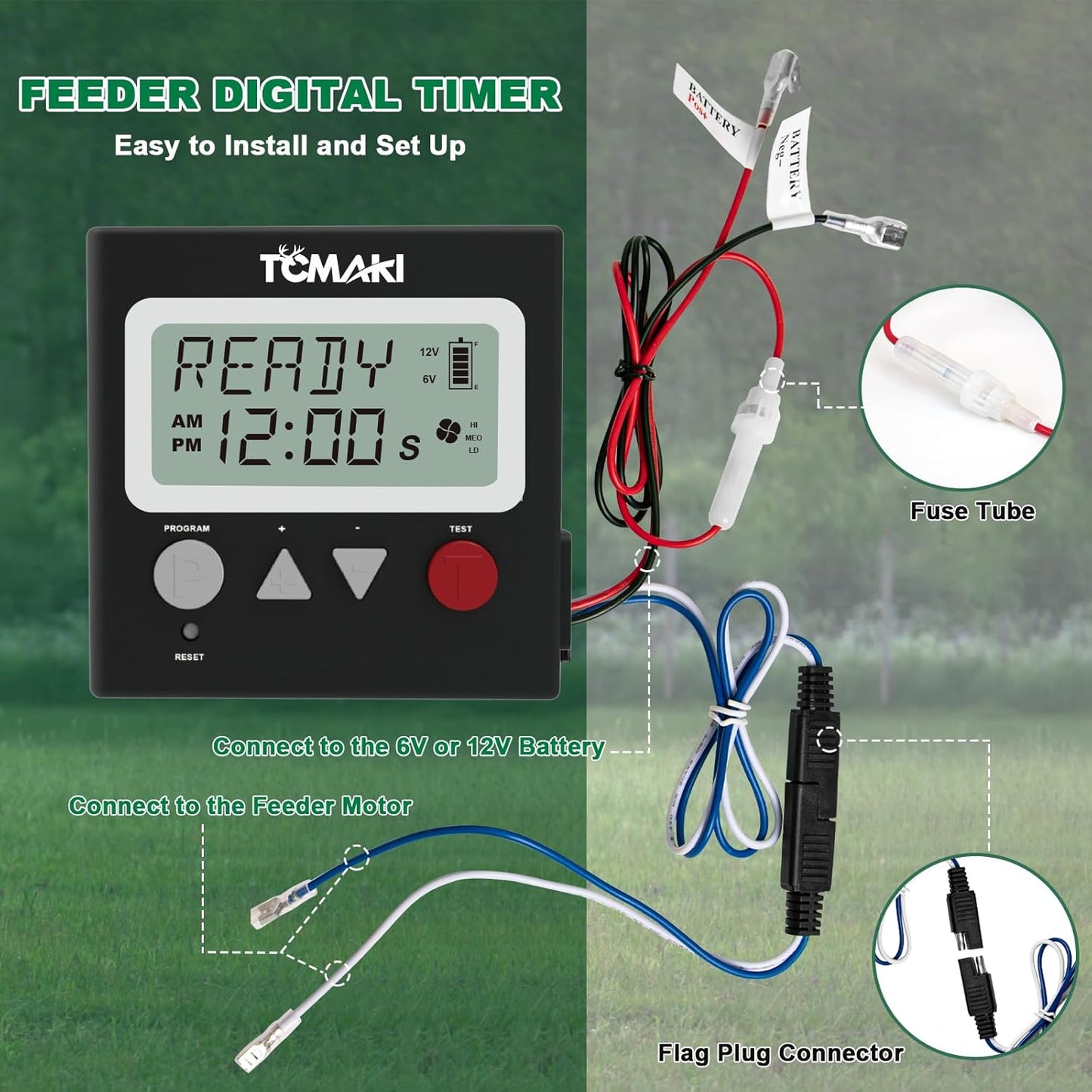 Adjustable 6V/12V Digital Timer for Deer & Goat Feeder Kit - 8 Feed Time Program, DIY Hunting Schedule - Tomaki Game Feeder Timer with Adjustable Speed & Duration